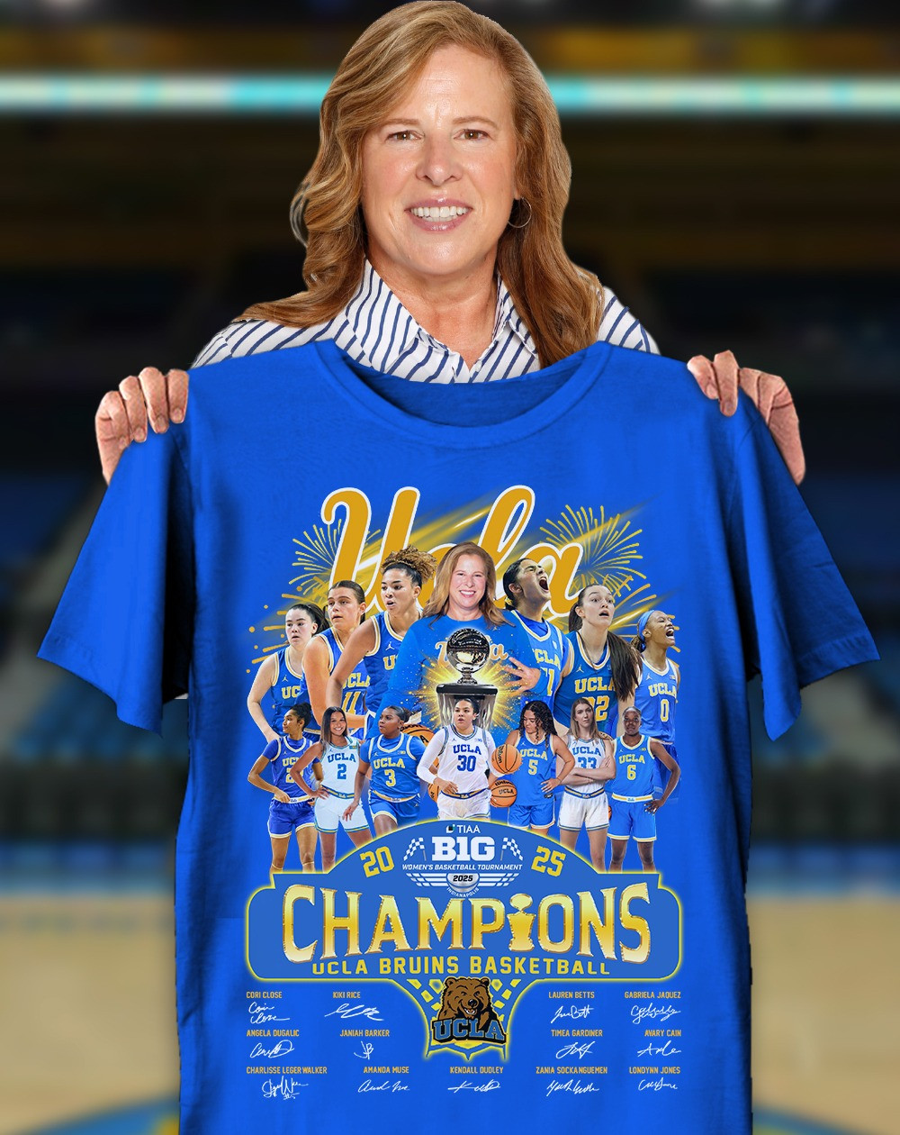 UCLA Bruins 2025 TIAA Big Ten Women's Basketball Champions Signatures T-Shirt Gifts For Fans-1