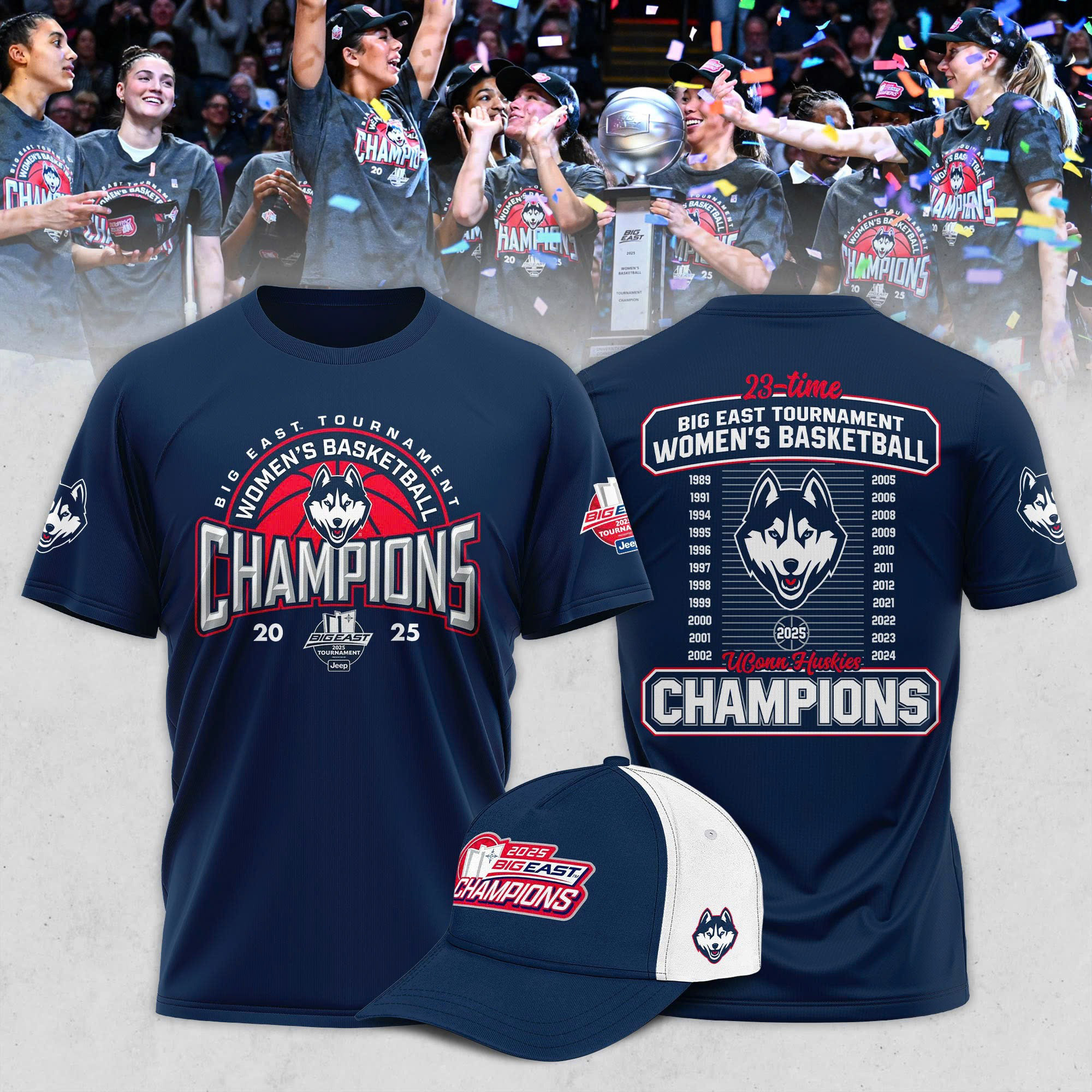 UConn Huskies 2025 BIG EAST Women's Basketball Conference Tournament Champions Shirt Dad Gifts-1