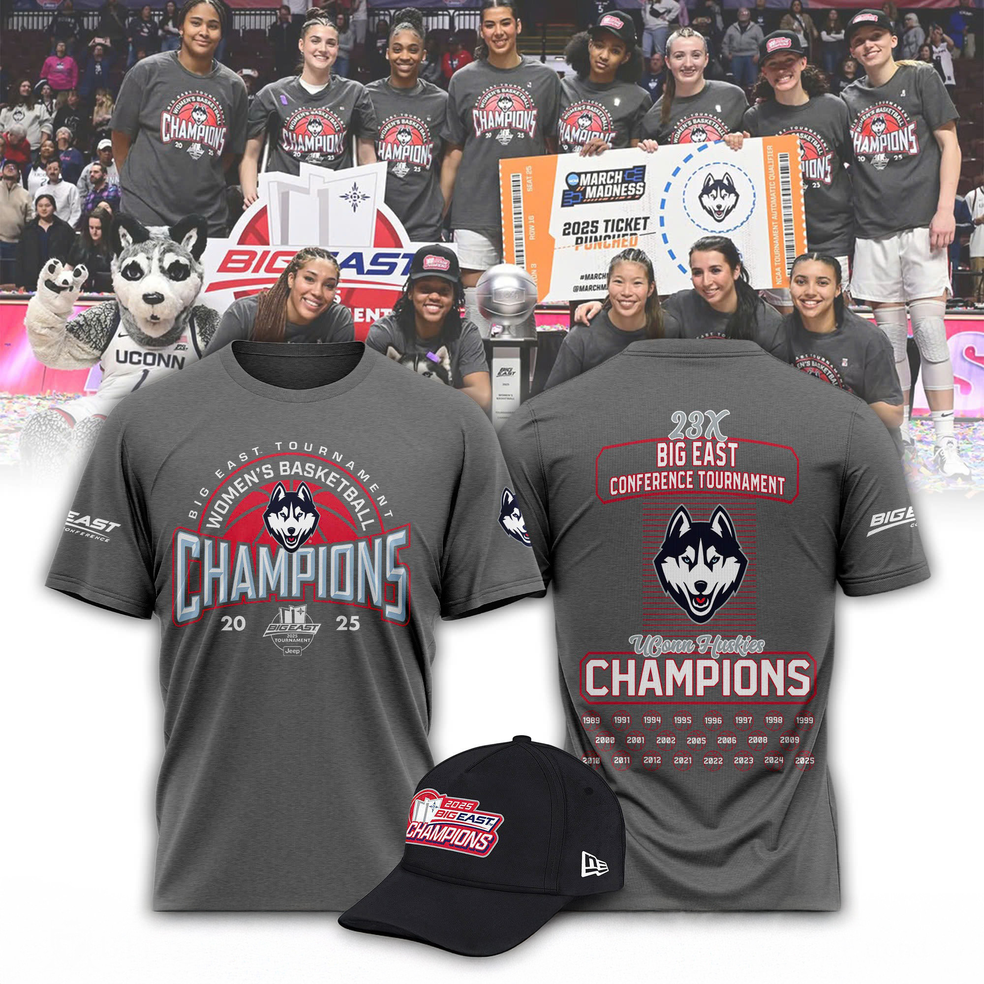 UConn Huskies 2025 BIG EAST Women's Basketball Conference Tournament Champions Shirt Fans Gift-1