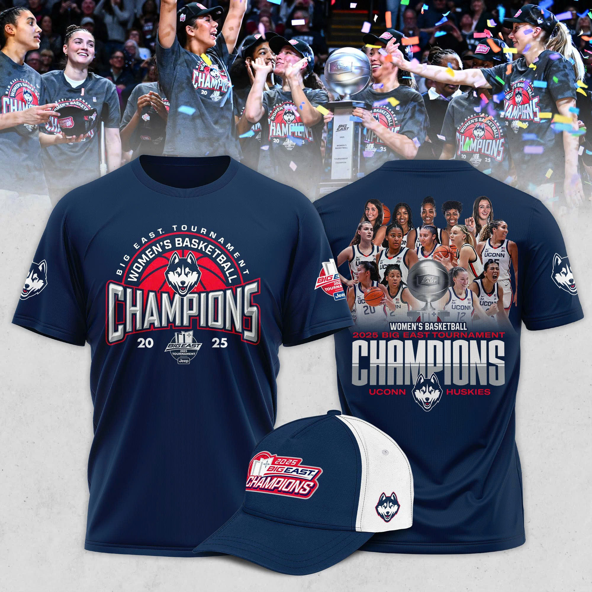 UConn Huskies 2025 BIG EAST Women's Basketball Conference Tournament Champions Shirt Him Gifts-1