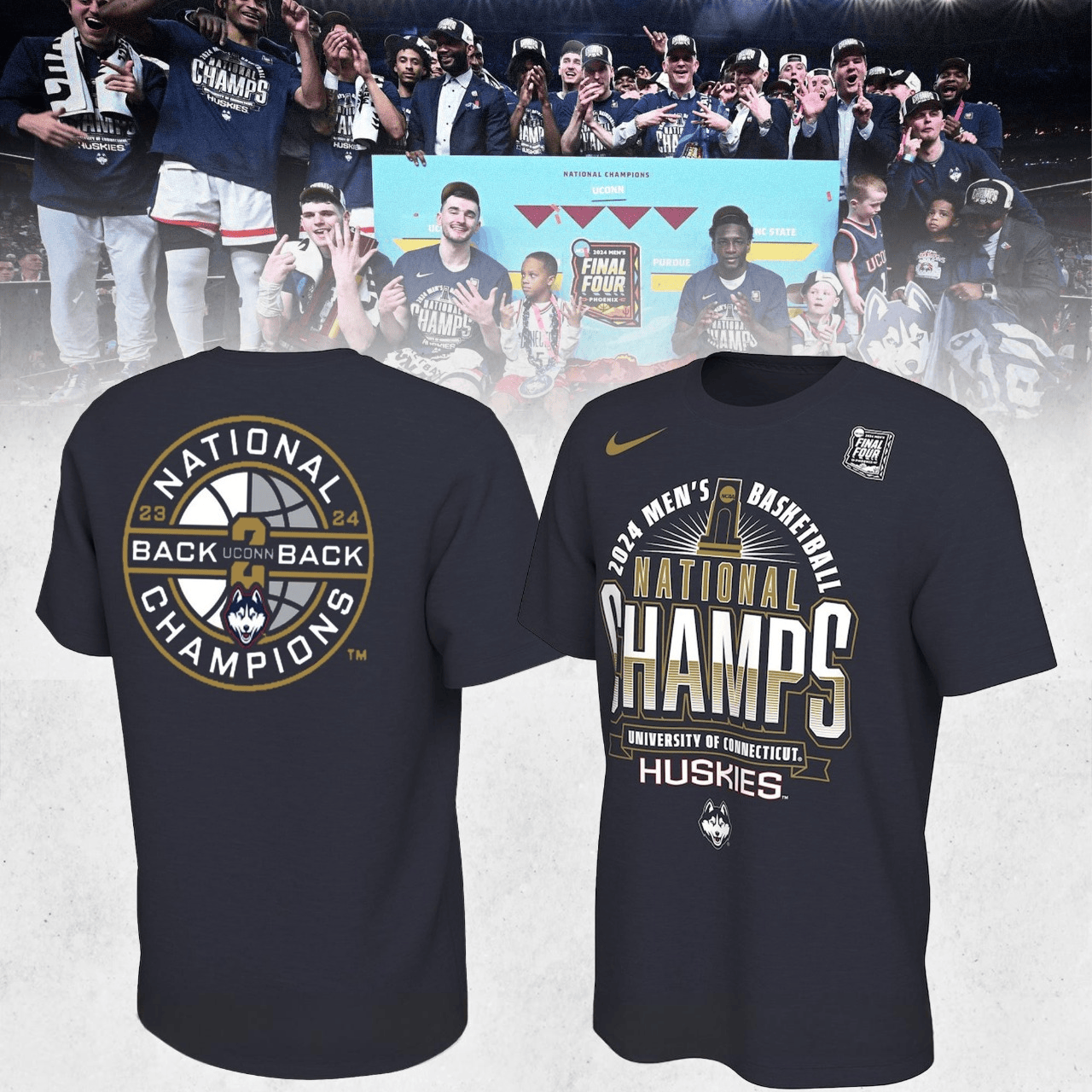 UConn Huskies Back-To-Back NCAA Men's Basketball National Champions Shirt Dudes Gifts-1