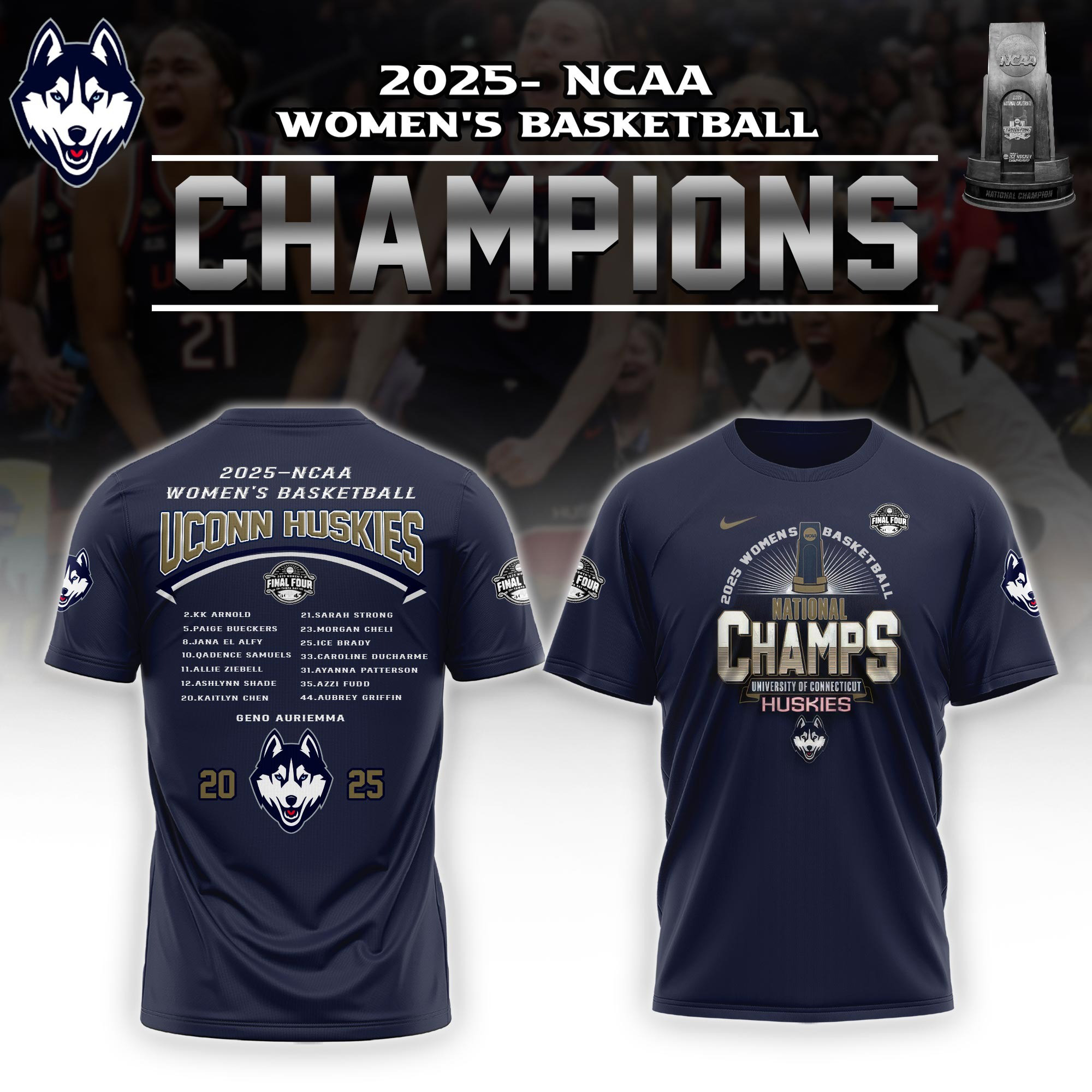 UConn Huskies Women's Basketball 2025 National Champions Shirt Presents For Dad-1