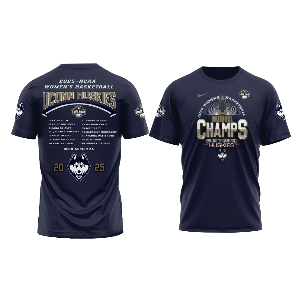UConn Huskies Women's Basketball 2025 National Champions T-Shirt UConn Merch Gifts For Fans-1