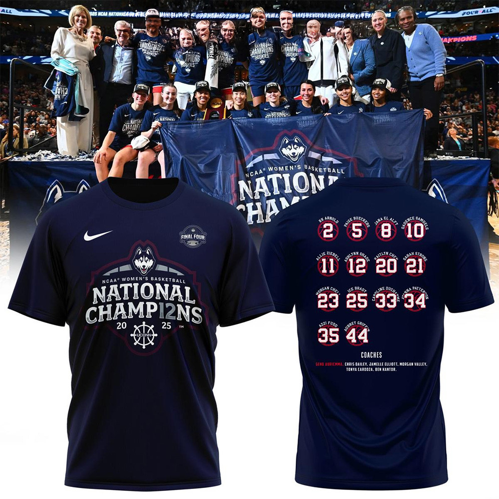 UConn Huskies Women's Basketball National Champions 2025 T-Shirt UConn Merch Gifts For Fans-1