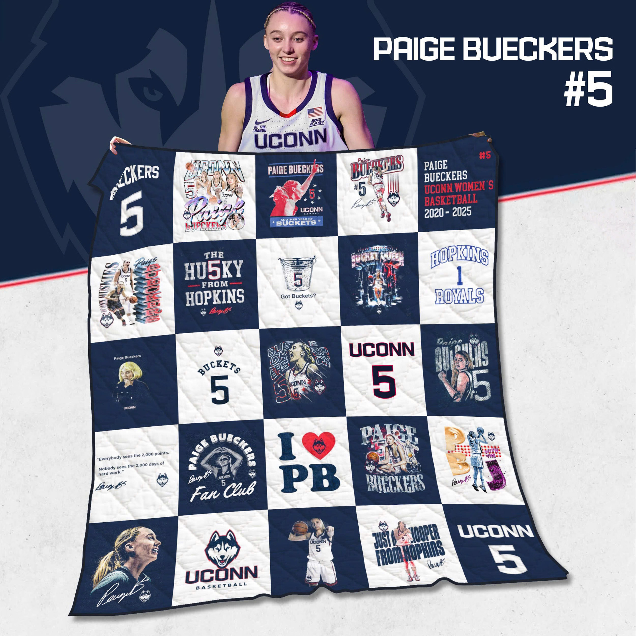 UConn Huskies Women's Basketball Paige Bueckers Quilt Blanket Unique Gifts For Basketball Lovers-1