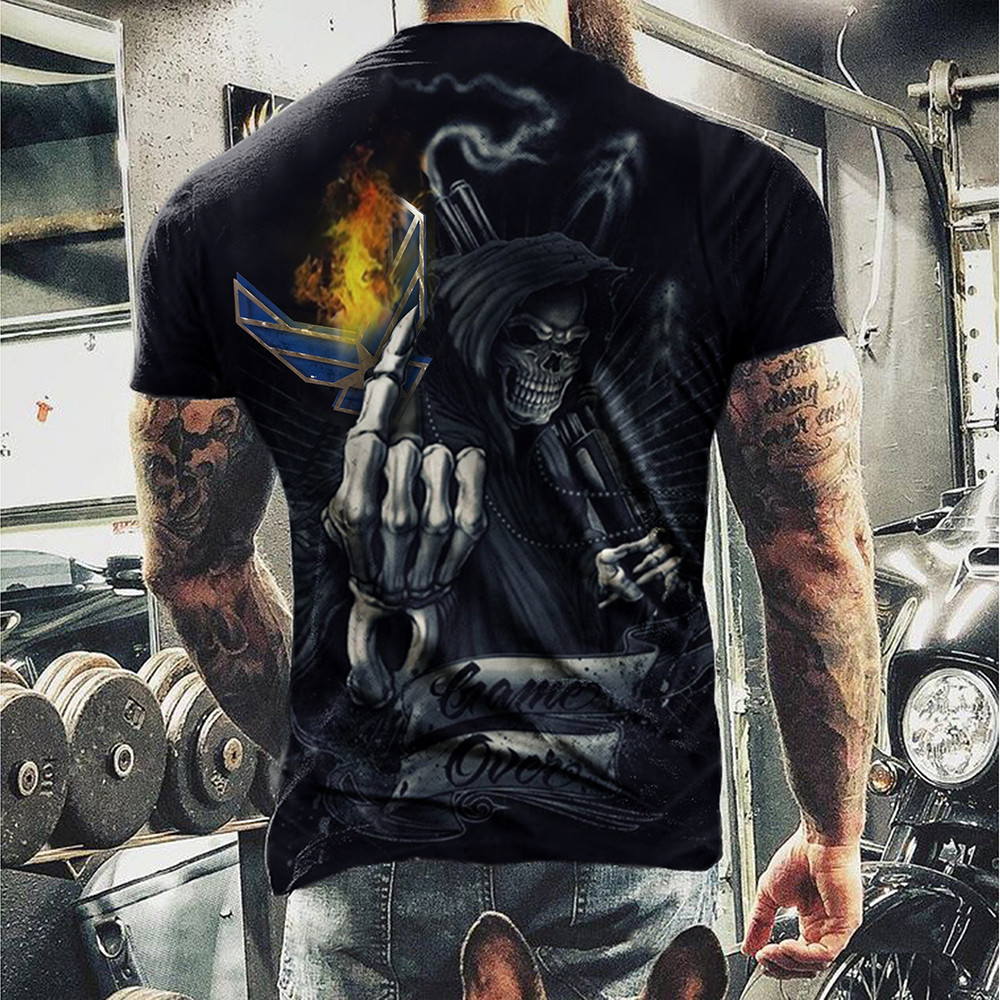US Air Force T-Shirt Skull Gun Game Over Shirt-1