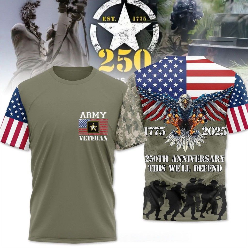 US Army Veteran 250th Anniversary Shirt Patriotic T-Shirt Gifts For Army Veterans-1
