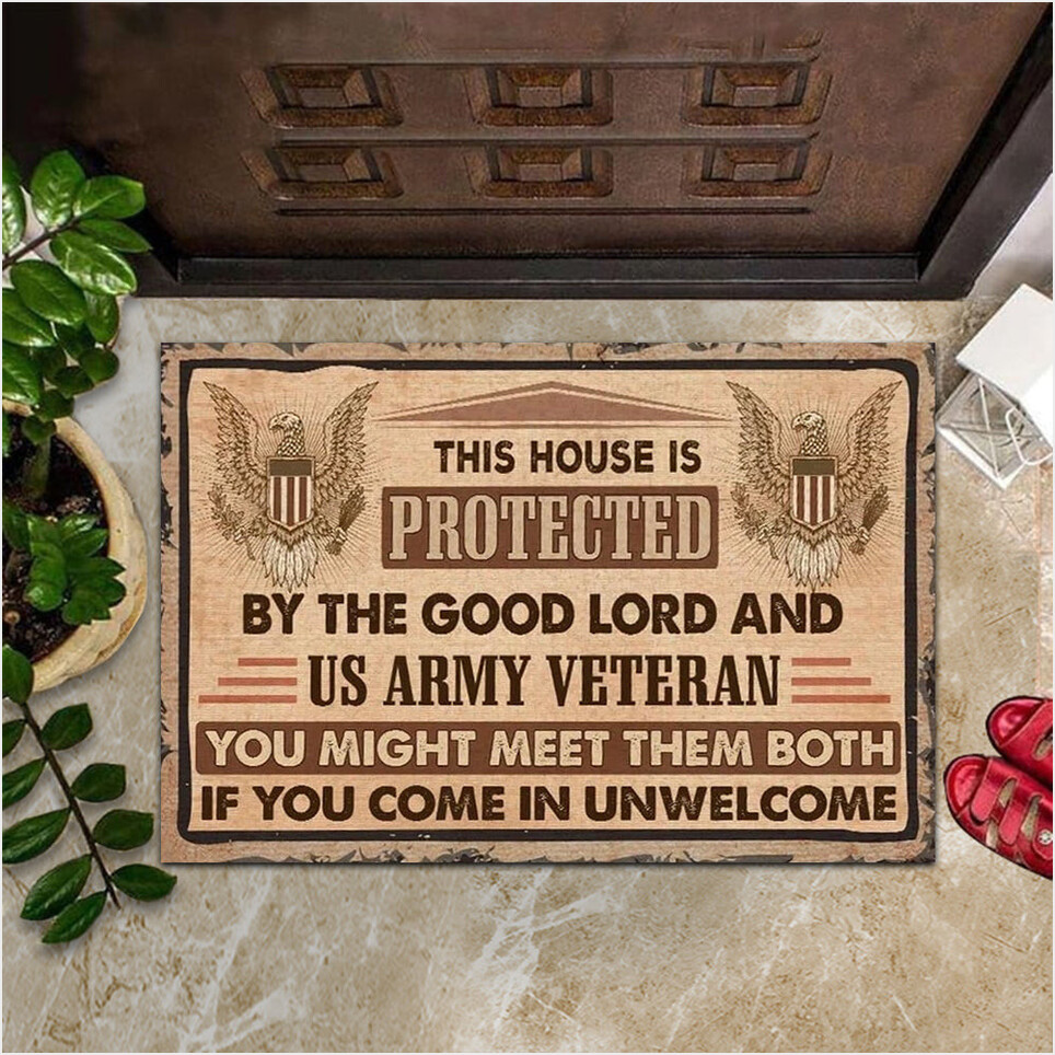 US Army Veteran Doormat This House Is Protected By The Good Lord And US Army Veteran Doormat-1