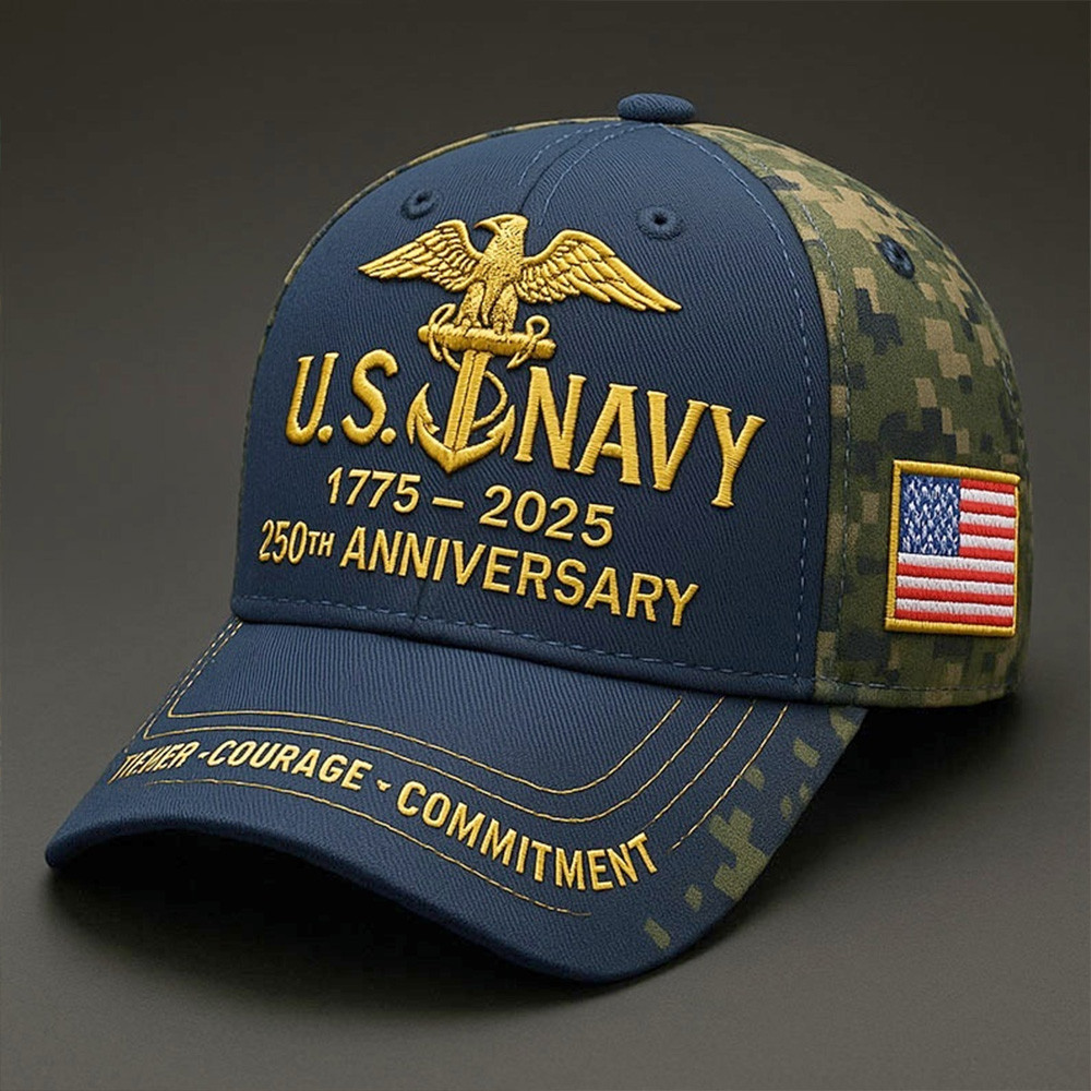 US Navy 250th Anniversary Hat Pride USN Embroidered Camo Cap Cool Gifts For Dad-1