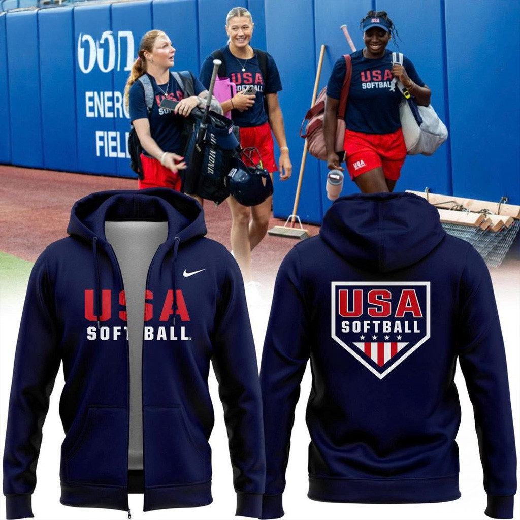 USA Softball Team 2025 Zipper Hoodie Gifts For Softball Fans-1