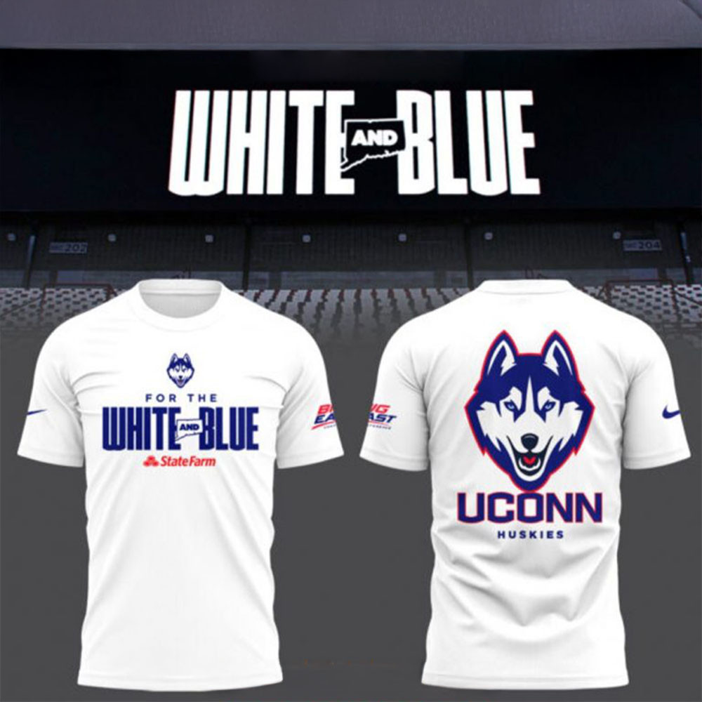 Uconn Huskies For White And Blue T-Shirt Best Father's Day Gifts For First Time Dad-1
