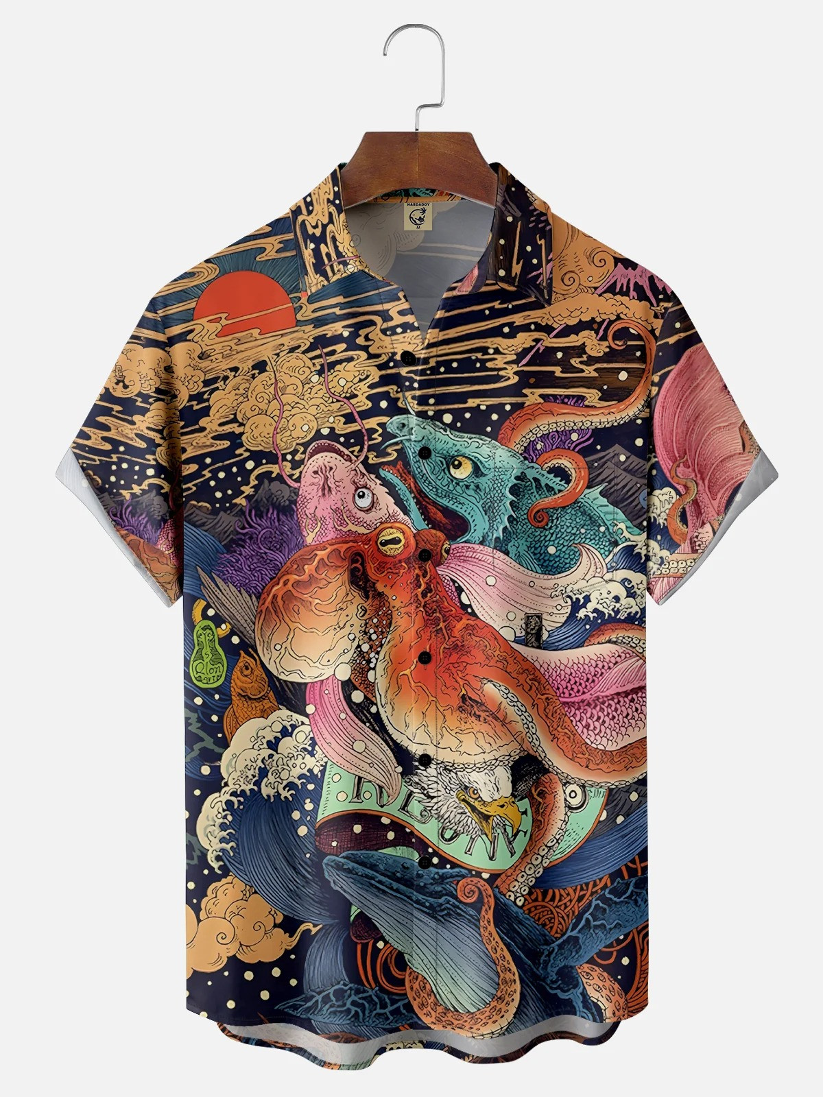 Ukiyoe Octopus Marine Life Chest Pocket Casual Shirt-1
