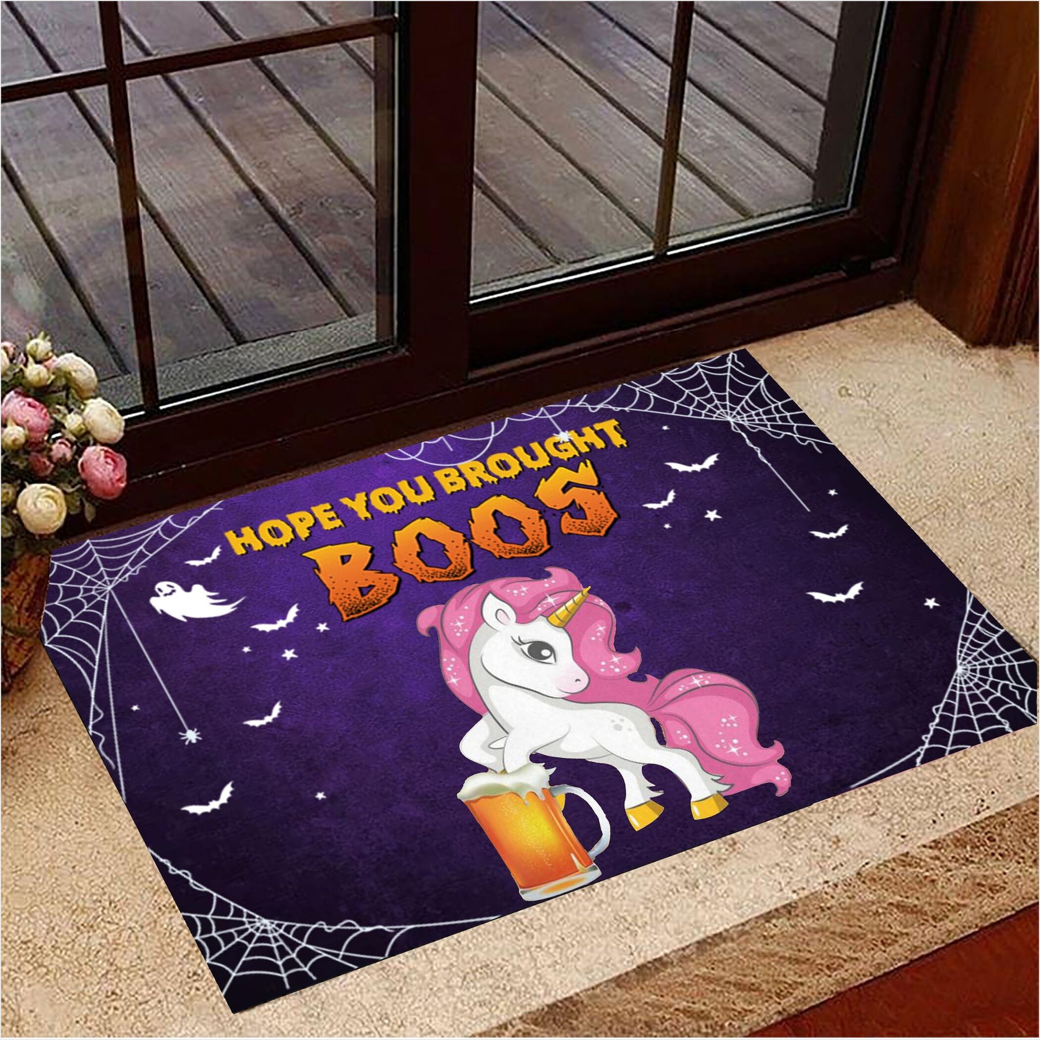 Unicorn Hope You Brought Boos Doormat Cute Welcome Mats Halloween House Decor Gifts For Besties-1