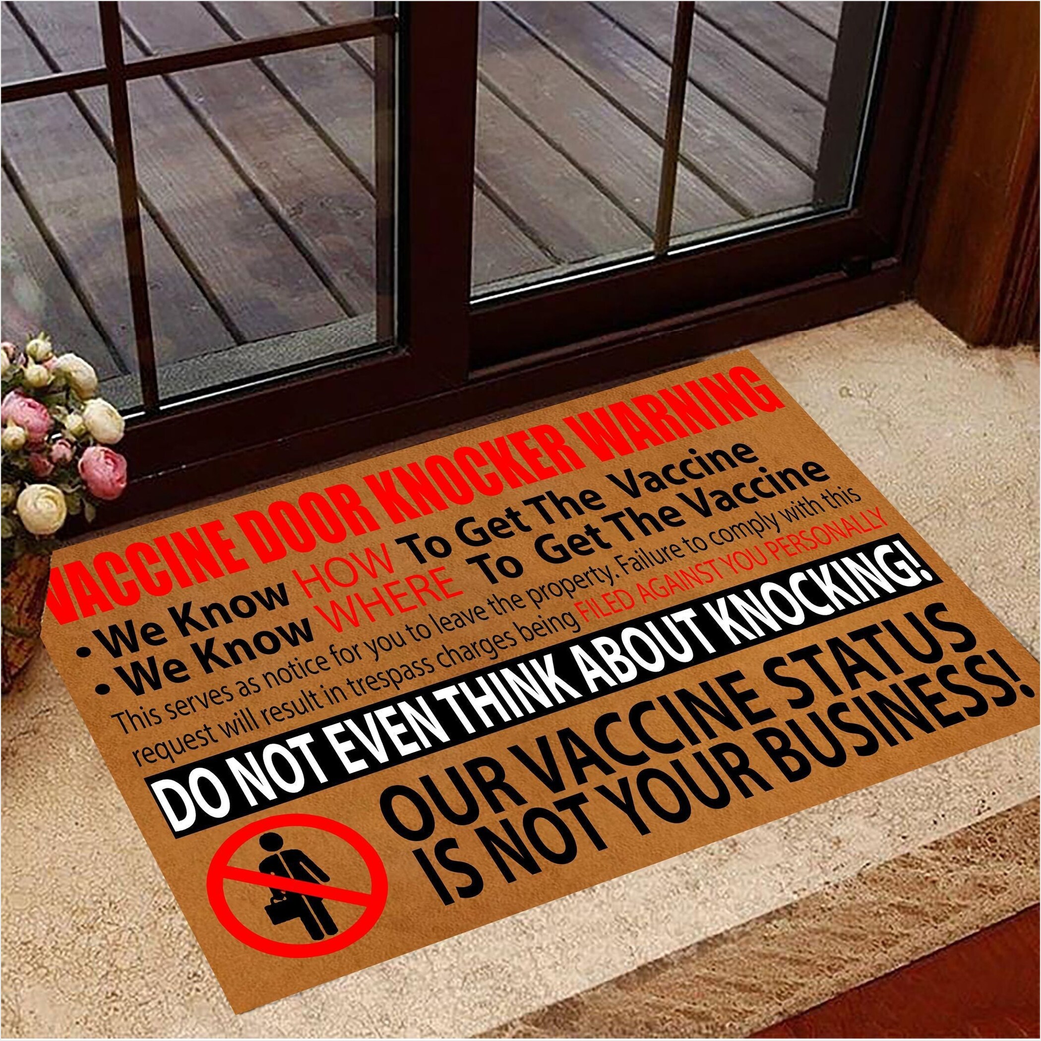 Vaccine Door Knocker Warning Doormat Funny Warning No Vaccine Solicitation Entry Mat-1