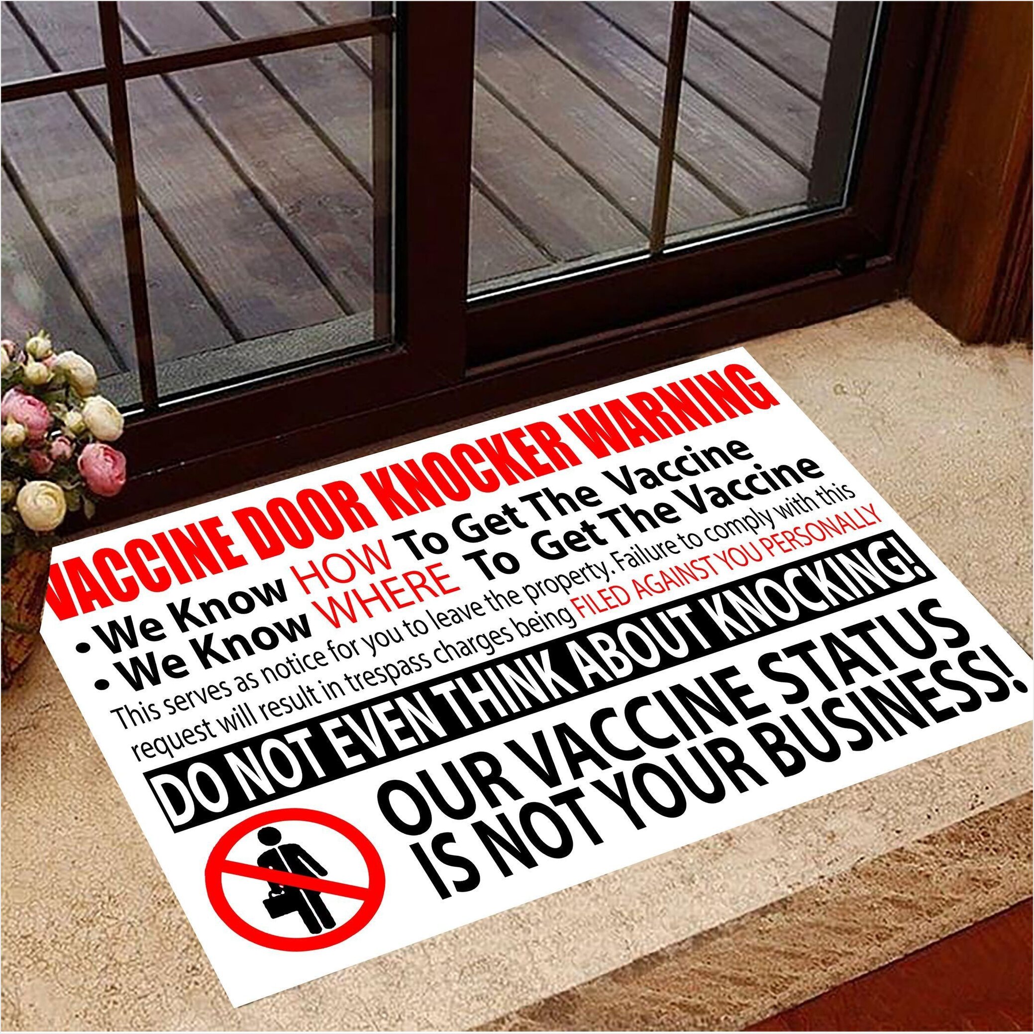 Vaccine Door Knocker Warning Doormat Funny Warning No Vaccine Solicitation Front Door Mat-1