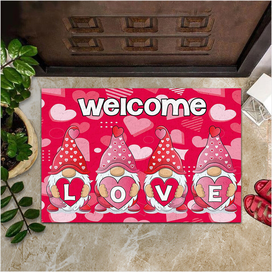 Valentine Day Gnomes Doormat Love Cute Welcome Mats Gifts For Girlfriend Gifts For Friends-1