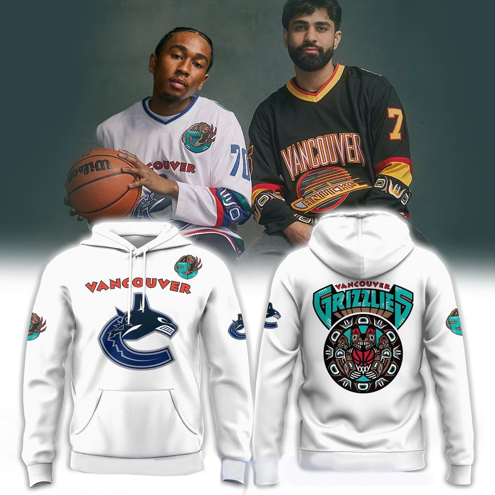 Vancouver Canucks X Grizzlies White Vintage Skate Hoodie Best Father's Day Gifts For Husband-1