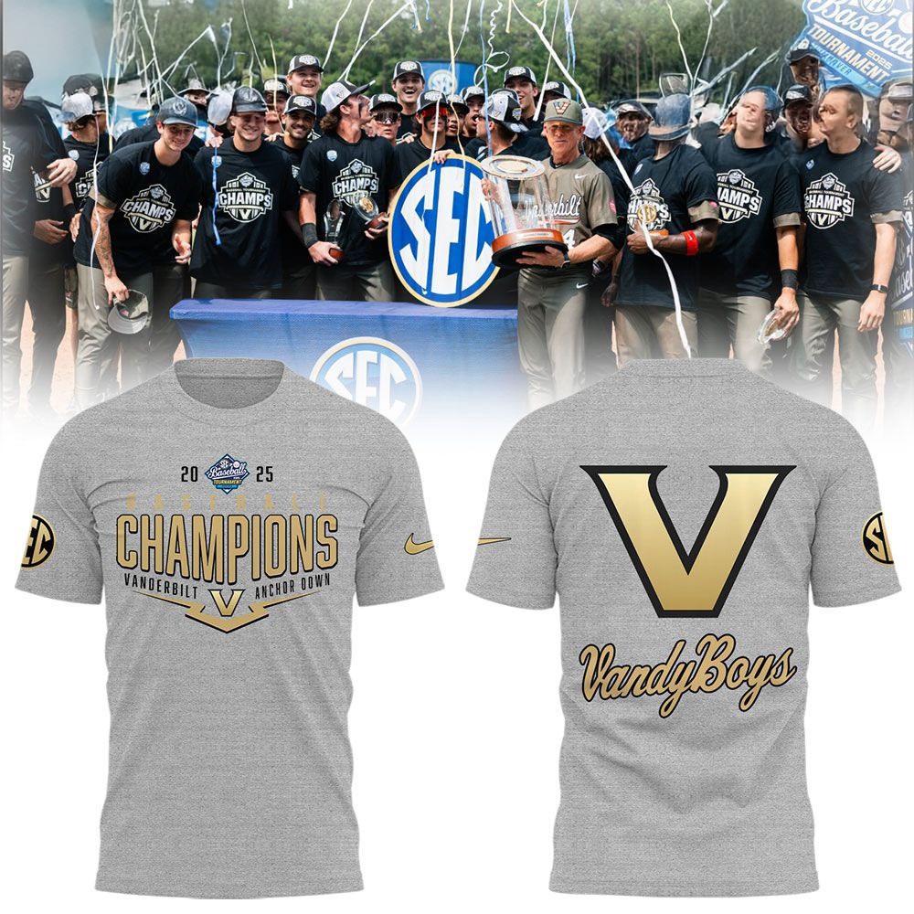 Vanderbilt Commodores Baseball X Sec Tournament Champions 2025 Shirt Great Gifts For Dad-1