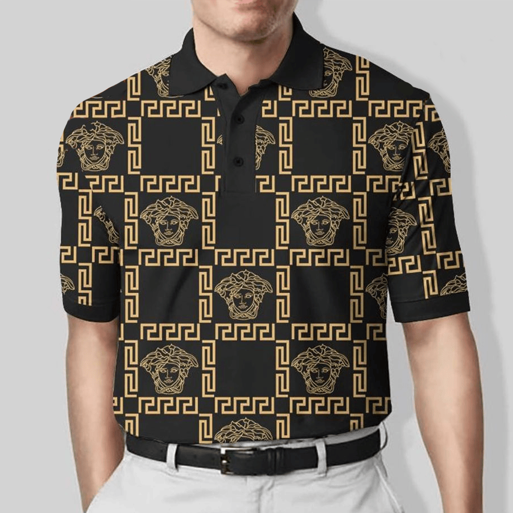 Versace Eleganza Luxury Yellow Black Polo Shirt Dad Gifts For Father's Day 2025-1