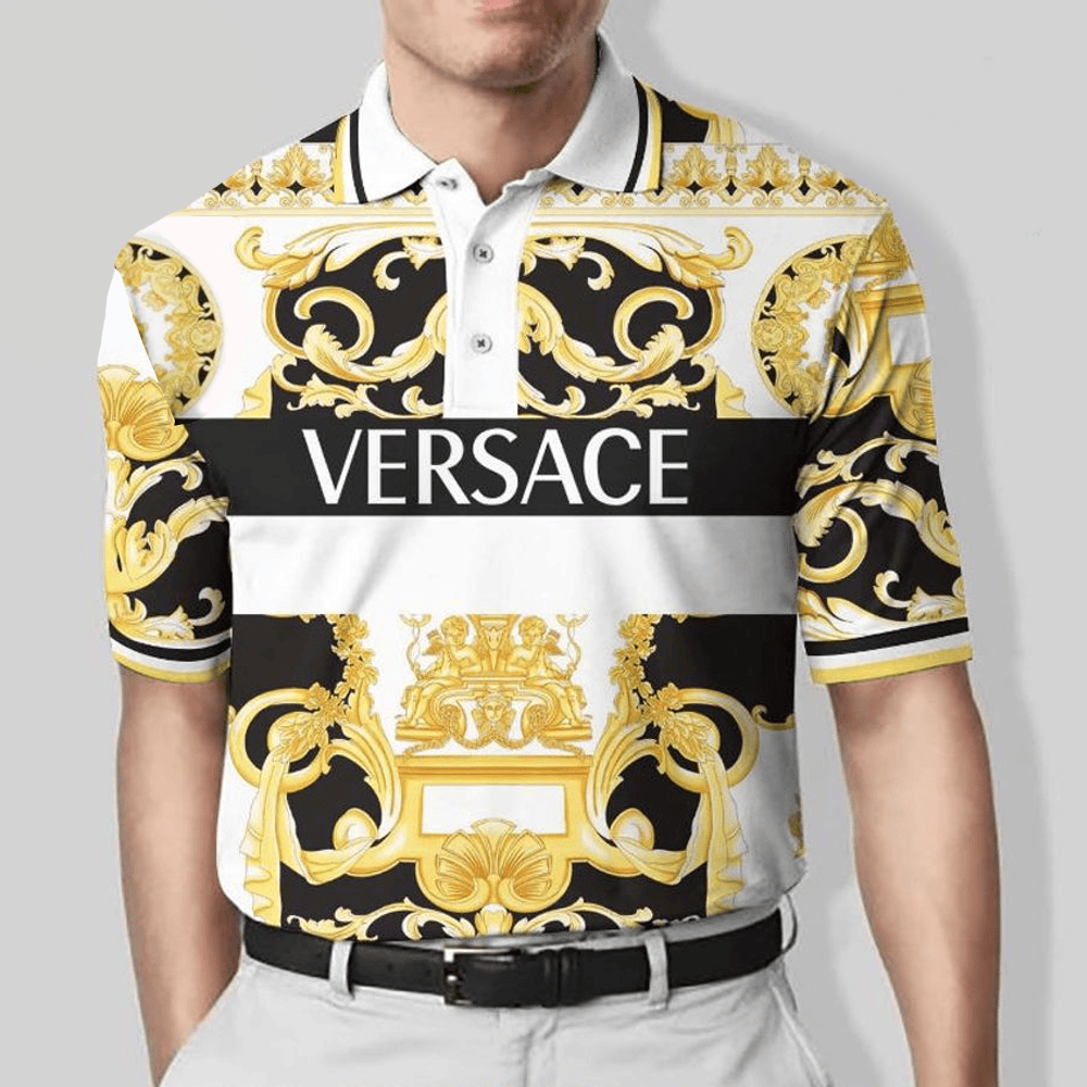 Versace Limited Luxury Pattern White Yellow Polo Shirt Best Father's Day Gifts For Dad-1