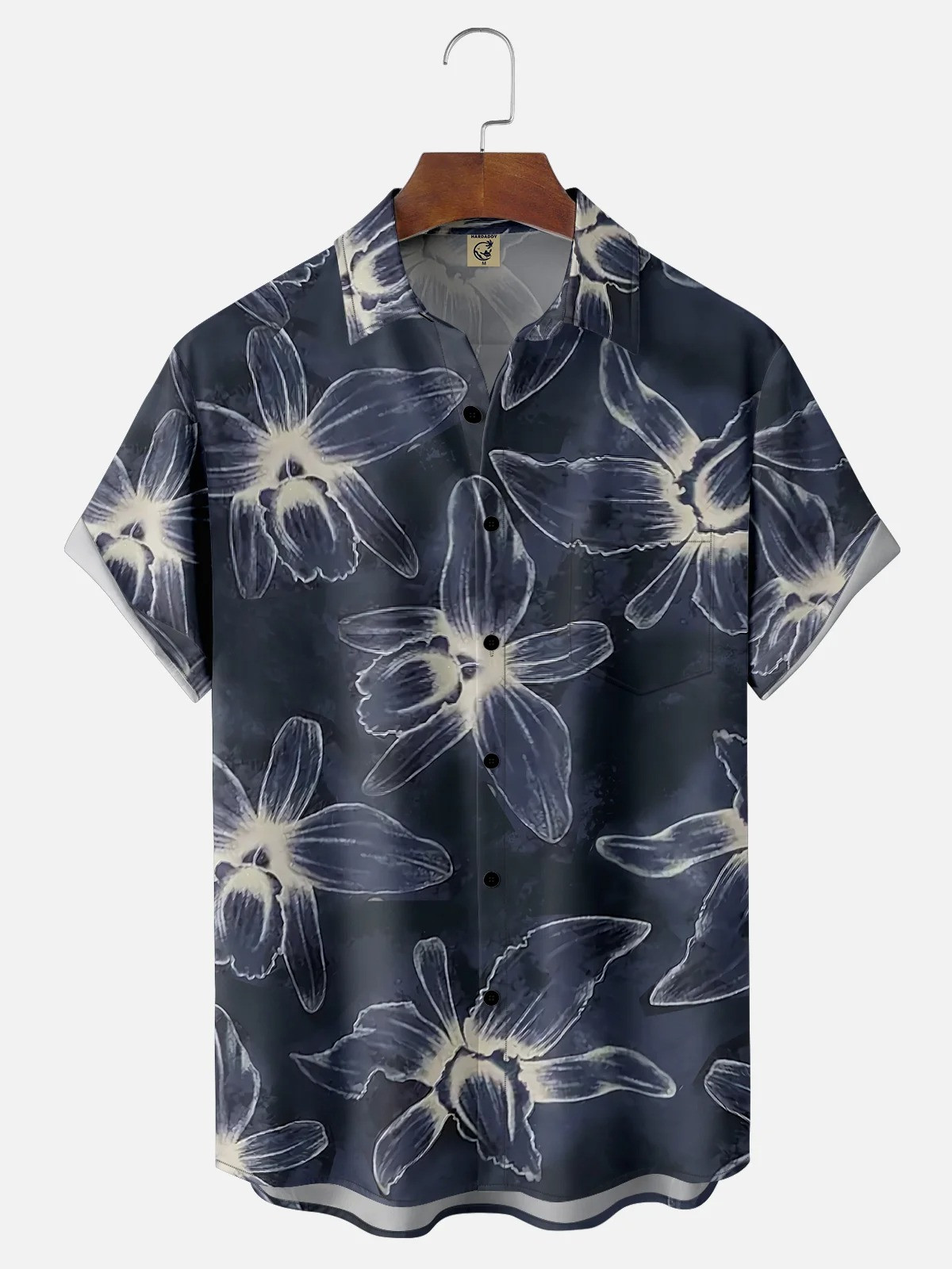 Vintage Classic Lotus Art White Lotus Chest Pocket Hawaiian Shirt-1