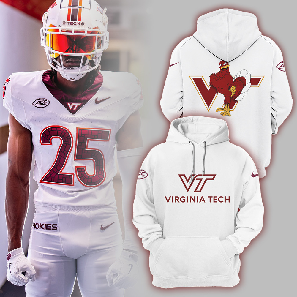 Virginia Tech Hokies Football 2025 White Hoodie Fan Gift-1