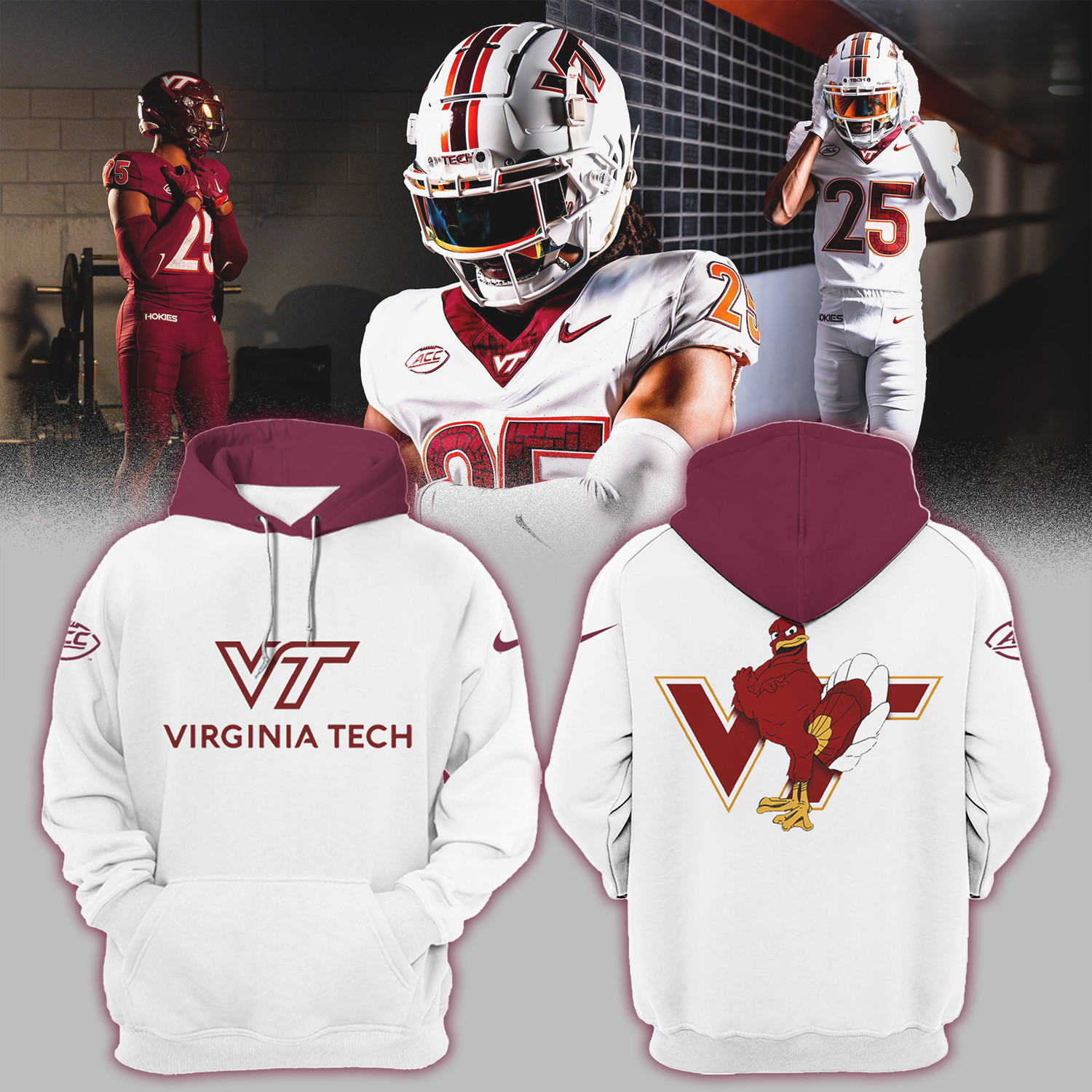Virginia Tech Hokies Football Ncaa 2025 White Hoodie Gift For Hokies Fans-1