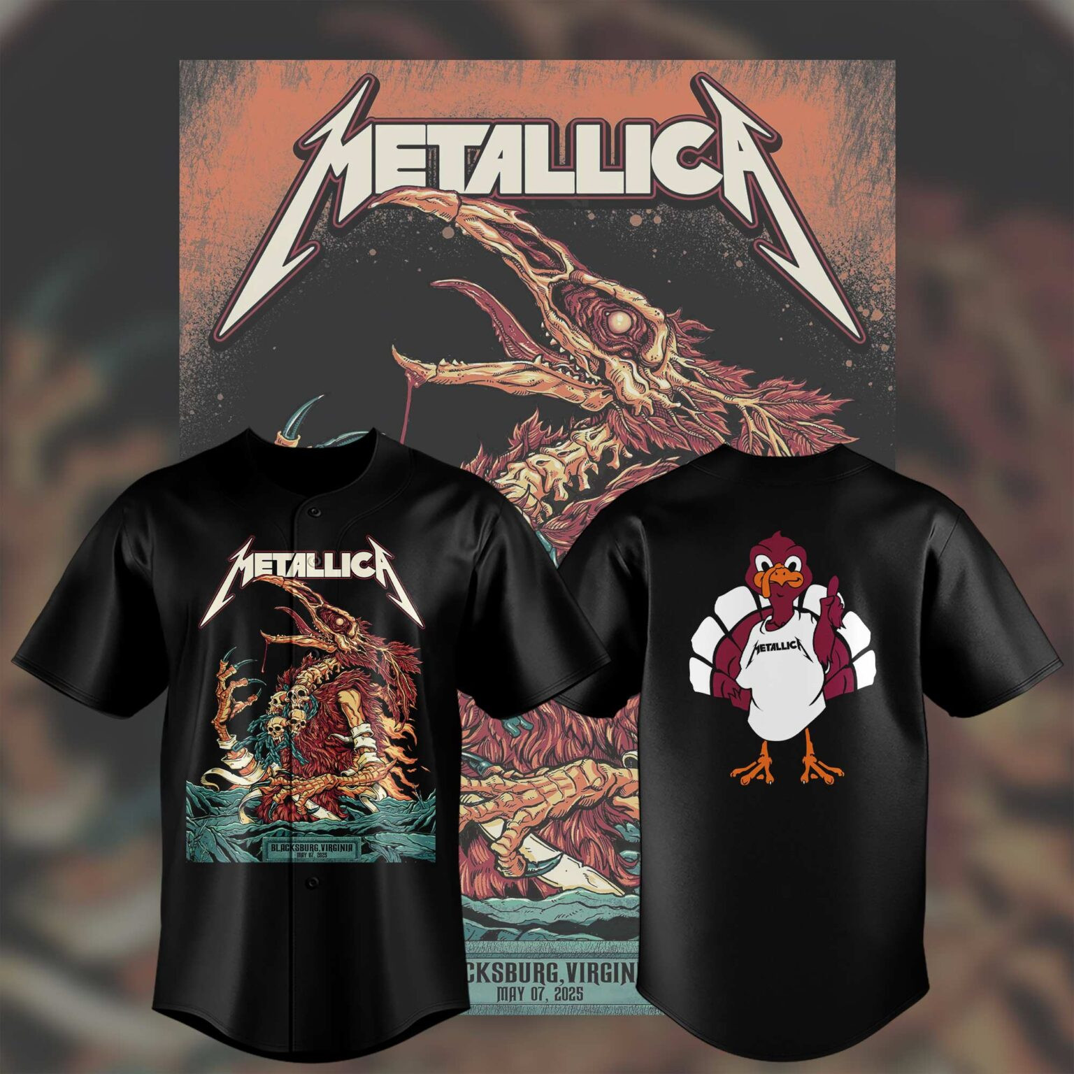 Virginia Tech Metallica M72 World Tour 2025 Black Jerseys Gift For Football And Music Fans-1