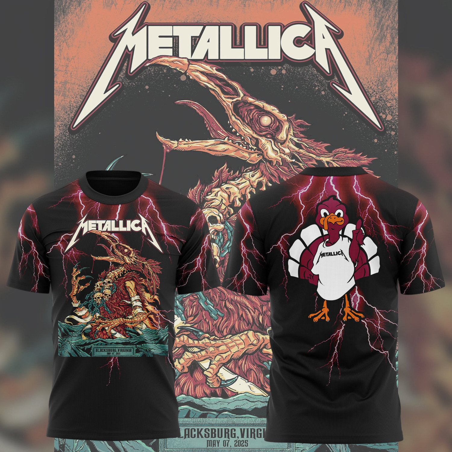 Virginia Tech Metallica M72 World Tour 2025 Black Shirt Gift For Rock Fans-1