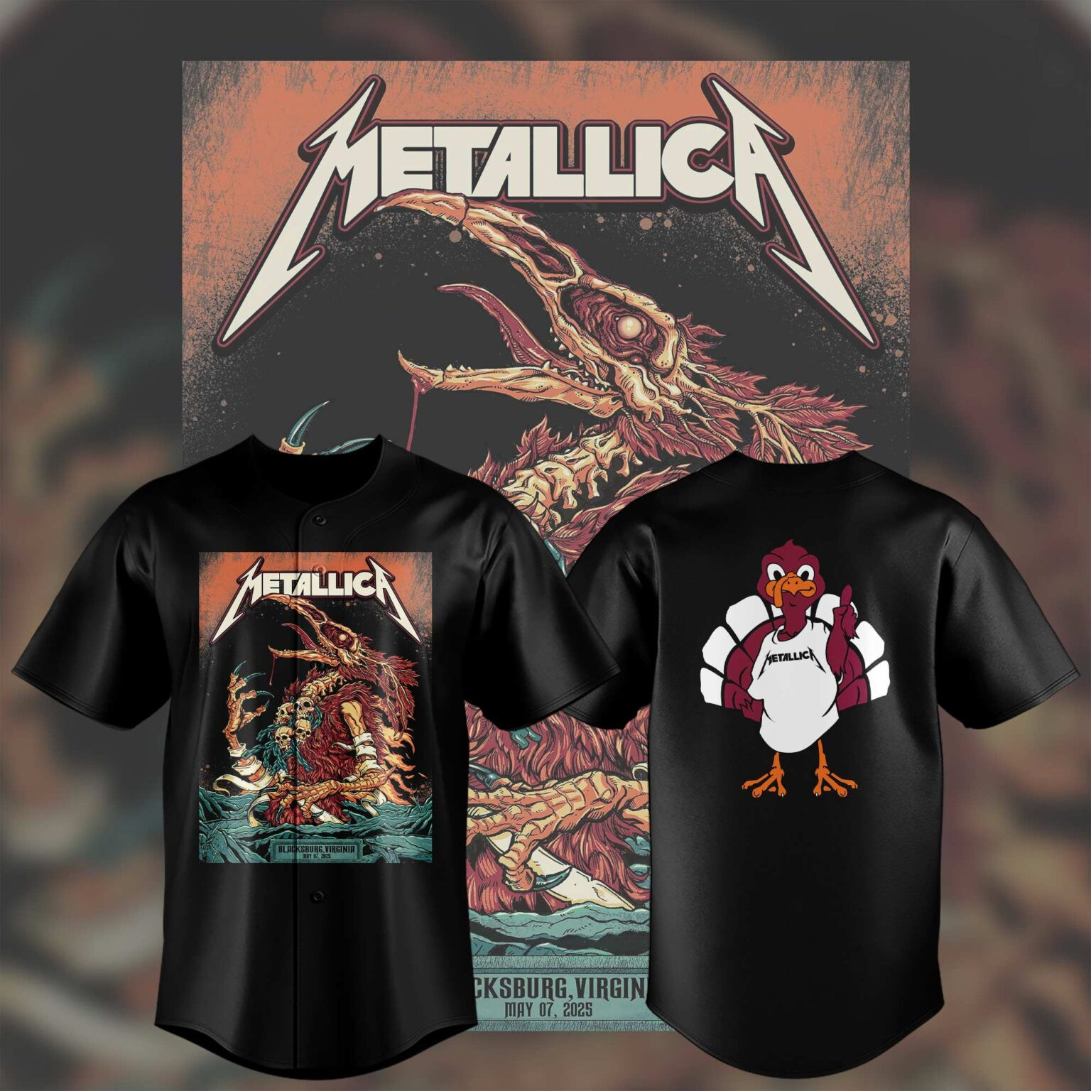 Virginia Tech Metallica M72 World Tour 2025 Black Virginia Tech Metallica M72 World Tour 2025 Black Jerseys Gift For Metallica Fans-1