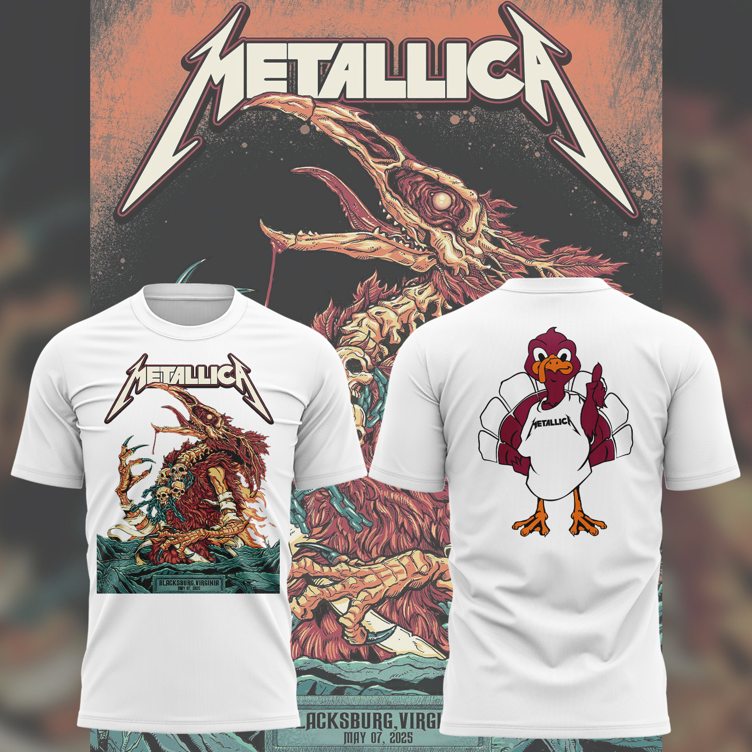 Virginia Tech Metallica M72 World Tour 2025 Let's Go Hokies White Gift For Rock Fans-1