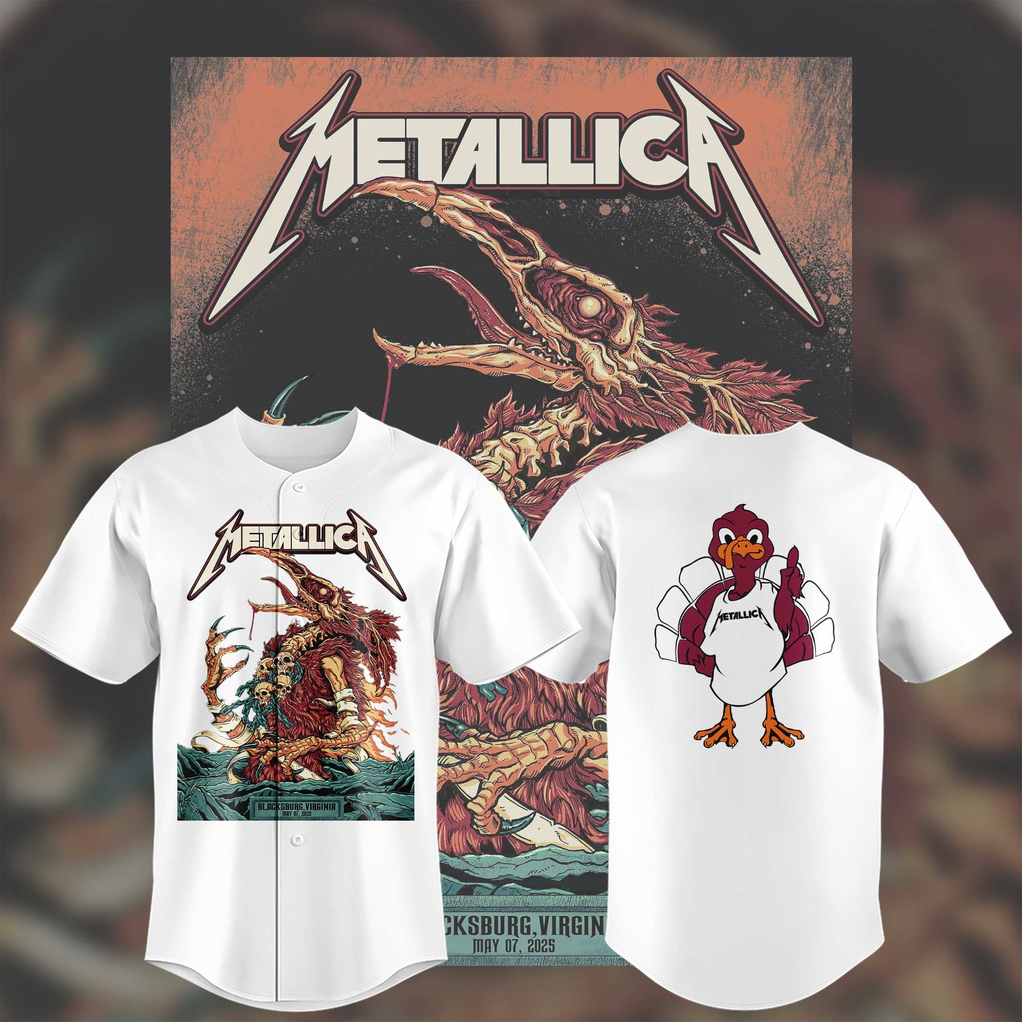 Virginia Tech Metallica M72 World Tour 2025 White Jerseys Gift For Fans-1