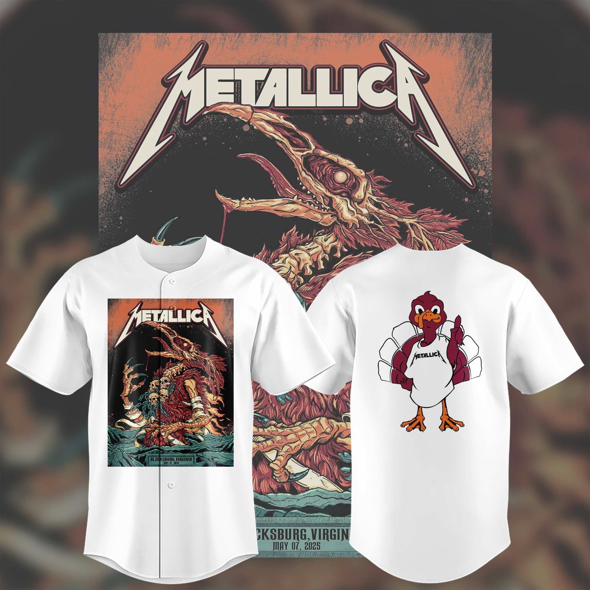 Virginia Tech Metallica M72 World Tour 2025 White Jerseys Gift For Rock Lovers-1