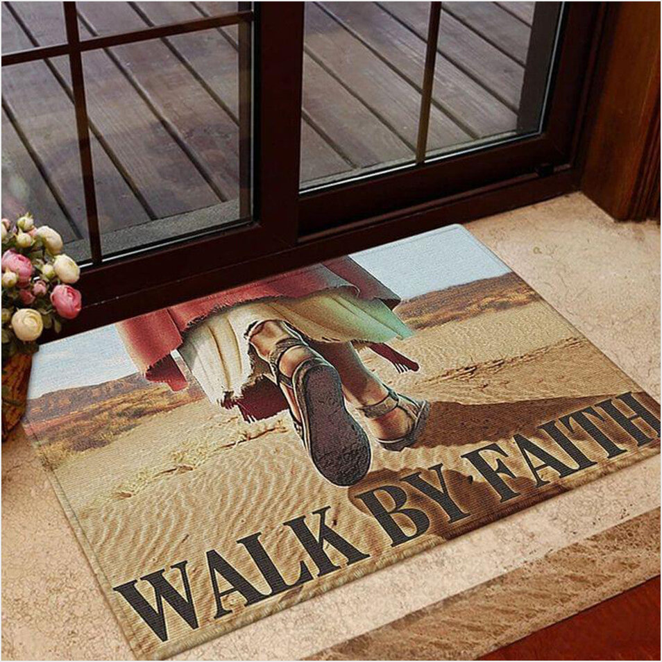 Walk By Faith Doormat Faith Front Door Mat Indoor Christian House Decor Housewarming Gift-1