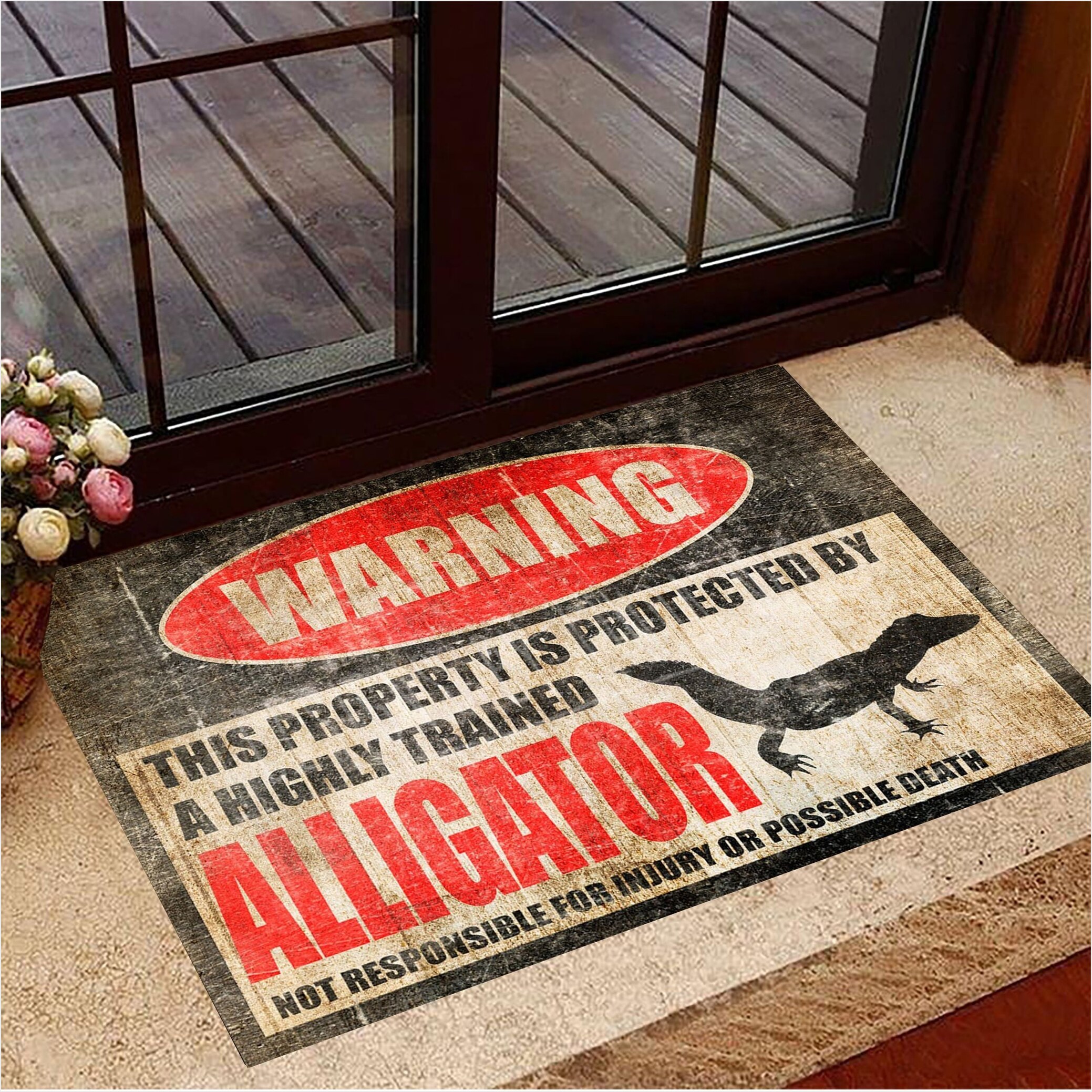Warning This Property Is Protected By Alligator Doormat Funny Warning Front Door Mat Unique-1