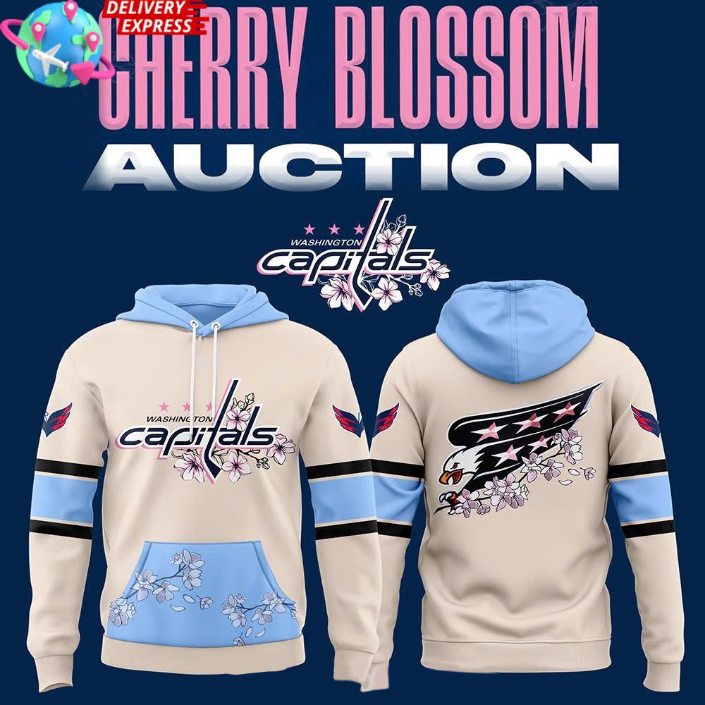 Washington Capitals Cherry Blossom 2025 Cream Hoodie Capitals Merch Father's Day Present Ideas-1
