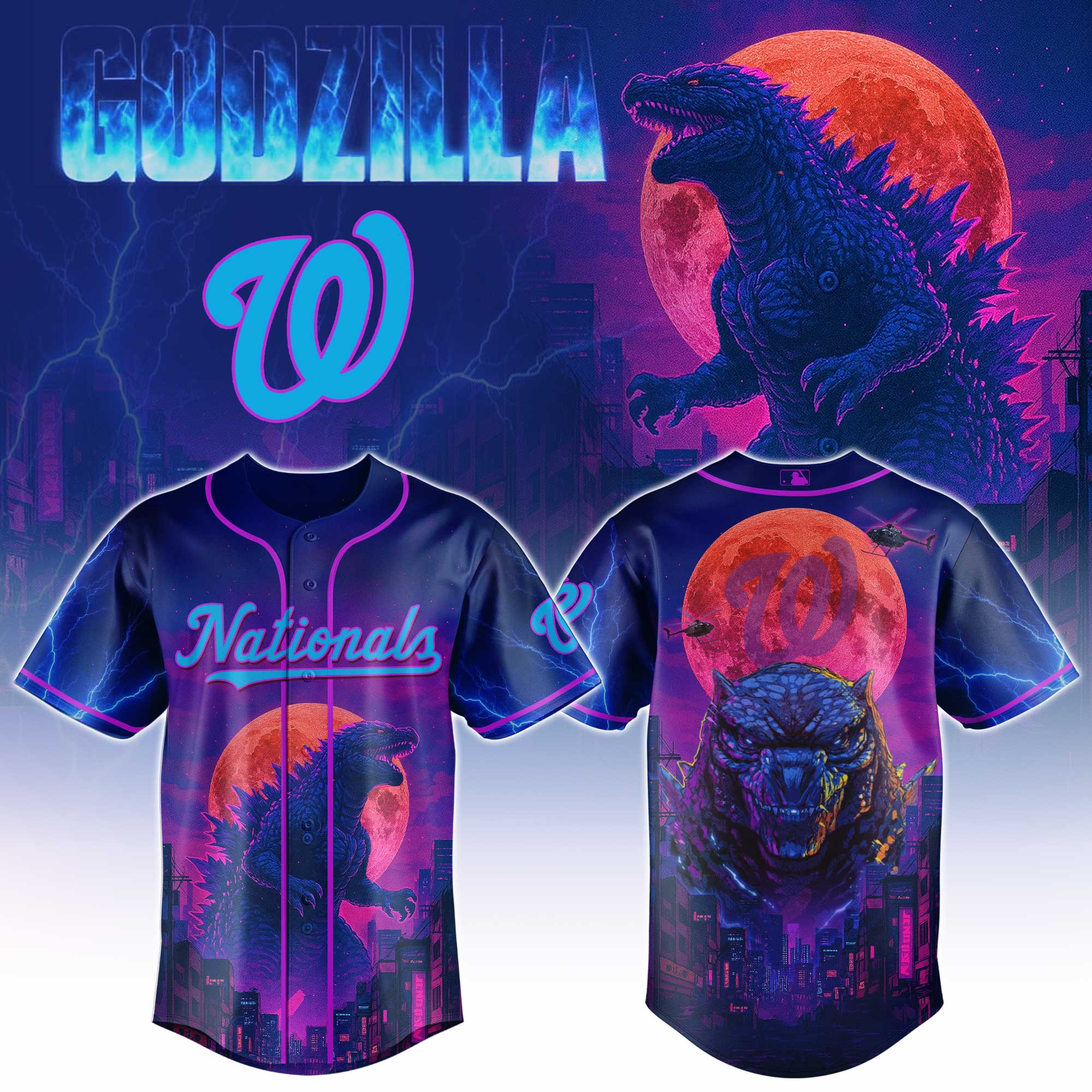 Washington Nationals Mlb X Godzilla Baseball Jersey For Fans-1