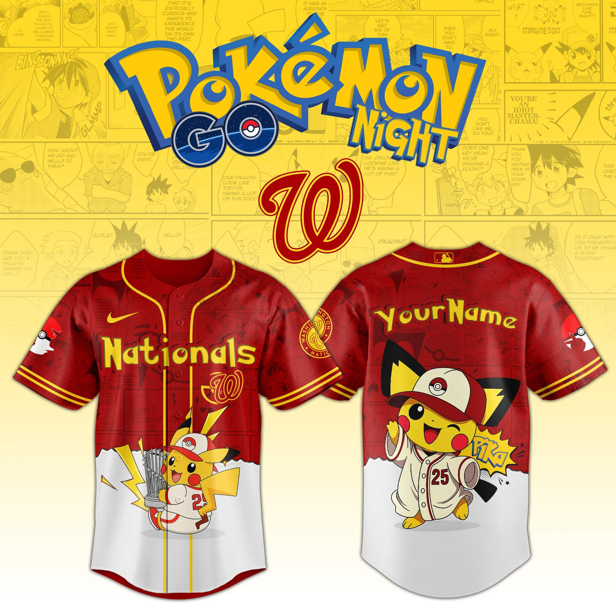 Washington Nationals Mlb X Pokemon Go Night Personalized Baseball Jersey For Fans-1