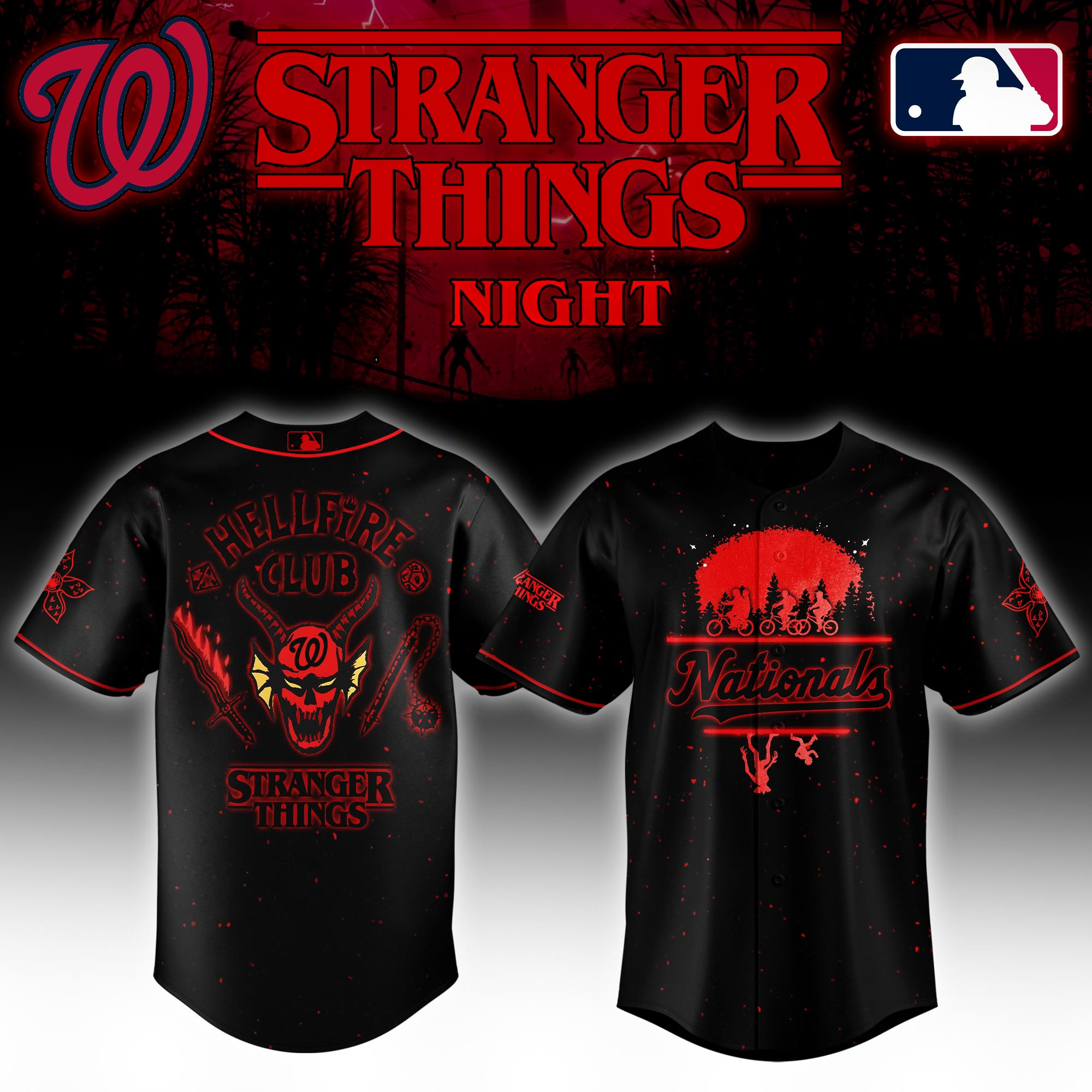Washington Nationals Mlb X Stranger Things Night Baseball Jersey For Fans-1
