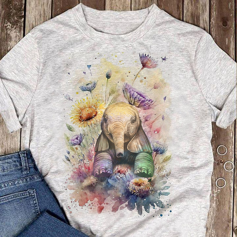 Watercolor Elephant With Flowers Shirt Unique Graphic Tees Gifts For Friends-1
