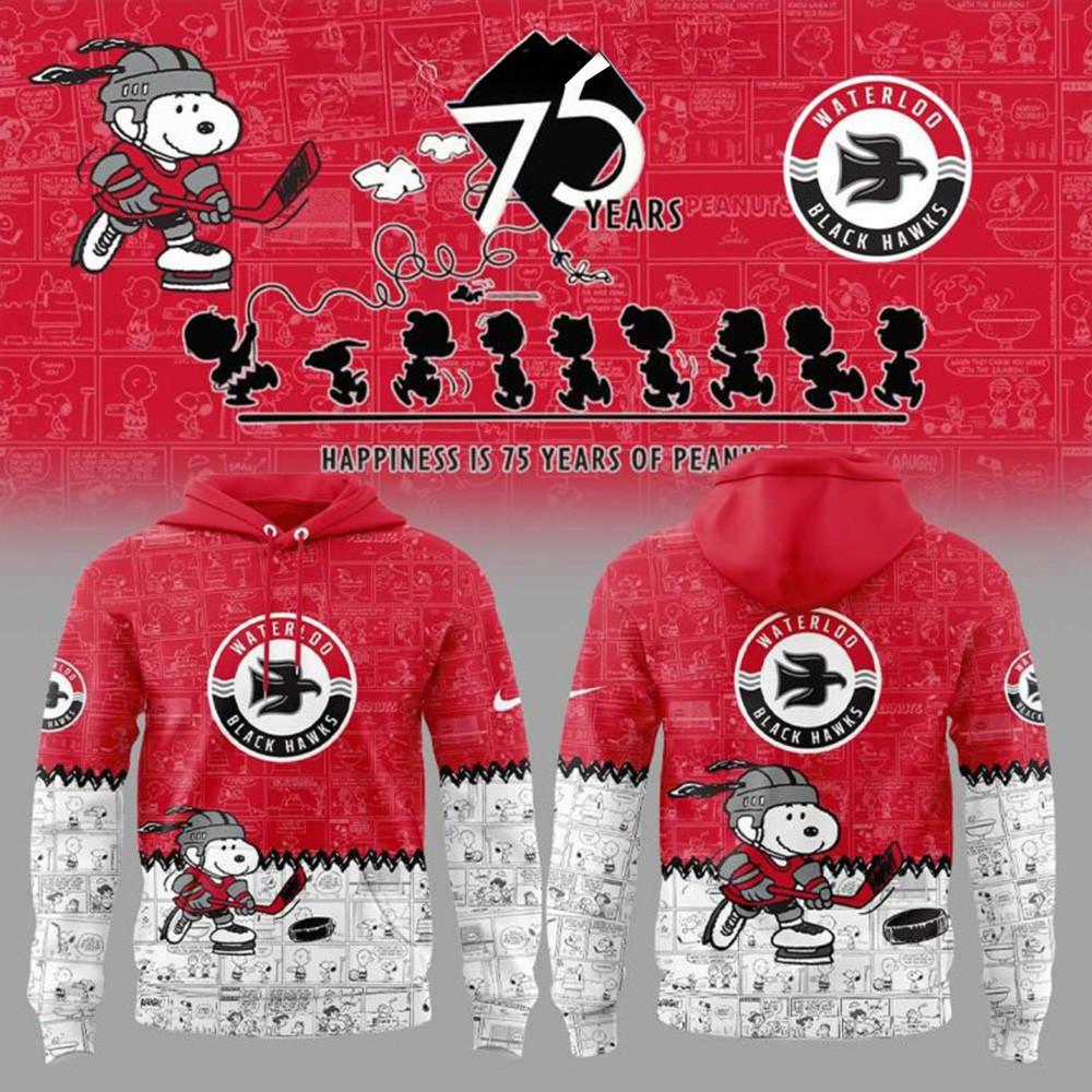 Waterloo Black Hawks 75th Anniversary Snoopy Peanuts Hoodie Top Father's Day Gifts-1