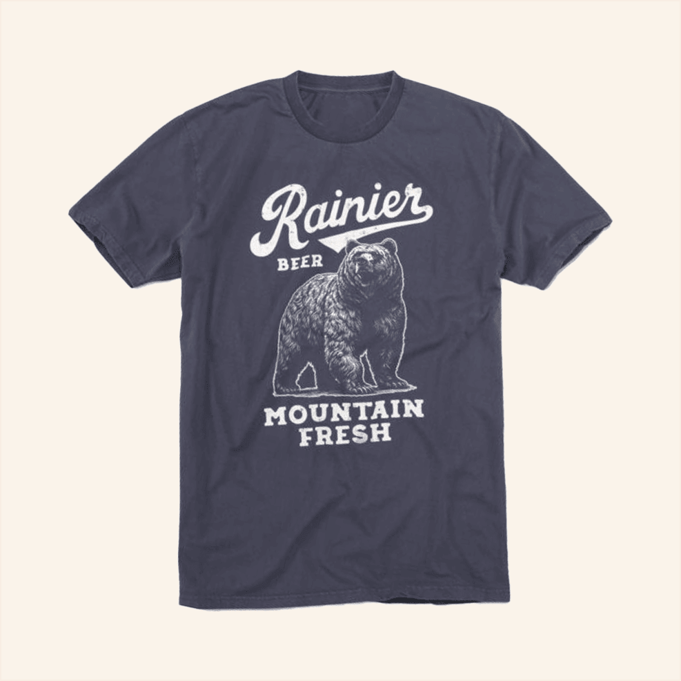 Wear Your Beer Merch Rainier Beer Mountain Fresh Bear Navy T-Shirt Husband Gifts Gifts For Fans-1