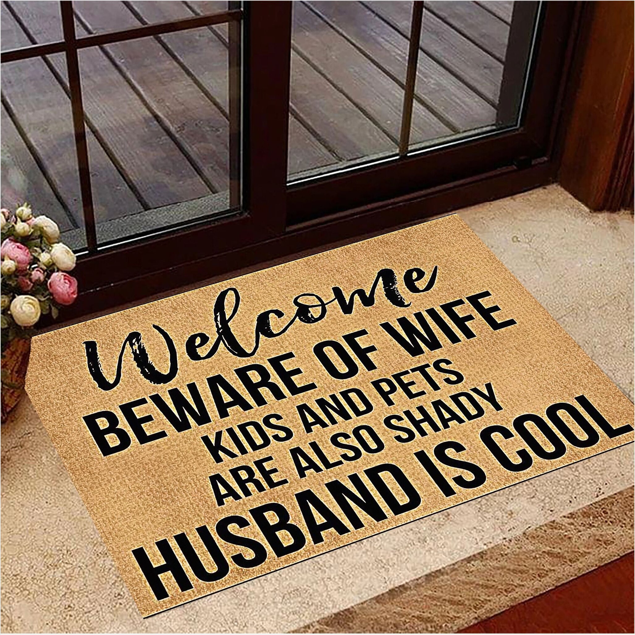 Welcome Beware Of Wife Doormat Funny Doormat Sayings Rustic Designs First Anniversary Gifts-1