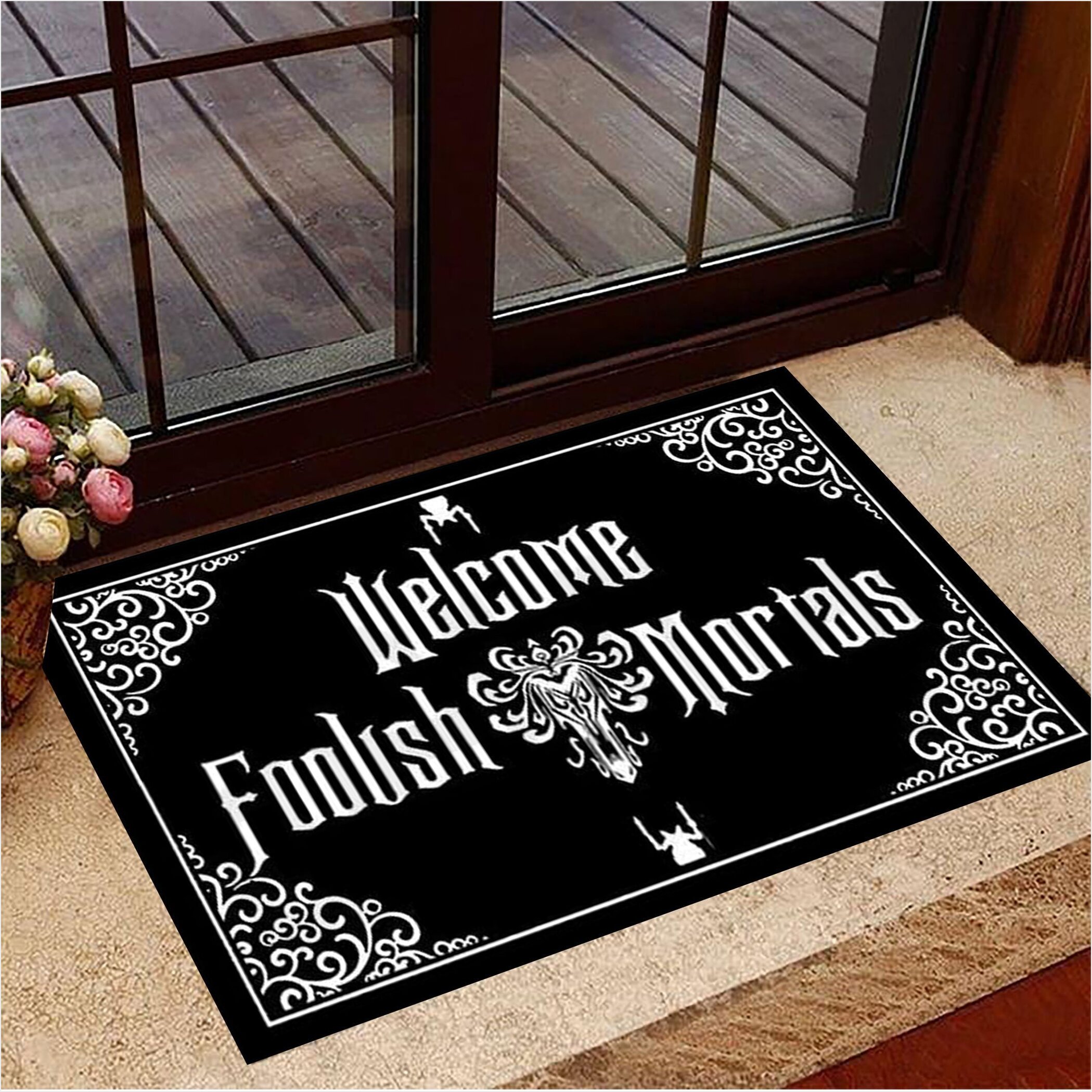Welcome Foolish Mortals Doormat Funny Doormat Sayings Halloween Home Decor Gifts For Friends-1