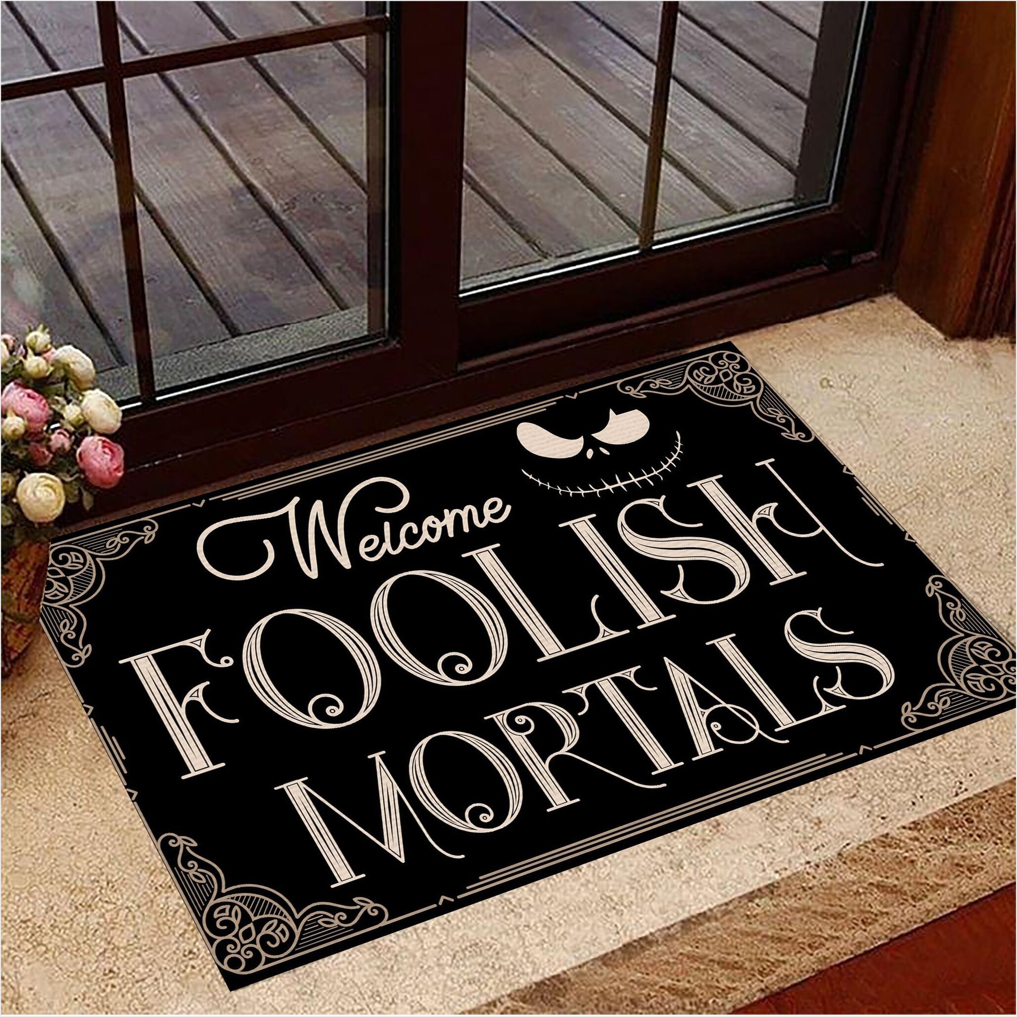Welcome Foolish Mortals Doormat Halloween Doormat Spooky Halloween Decorations Gifts For BFF-1