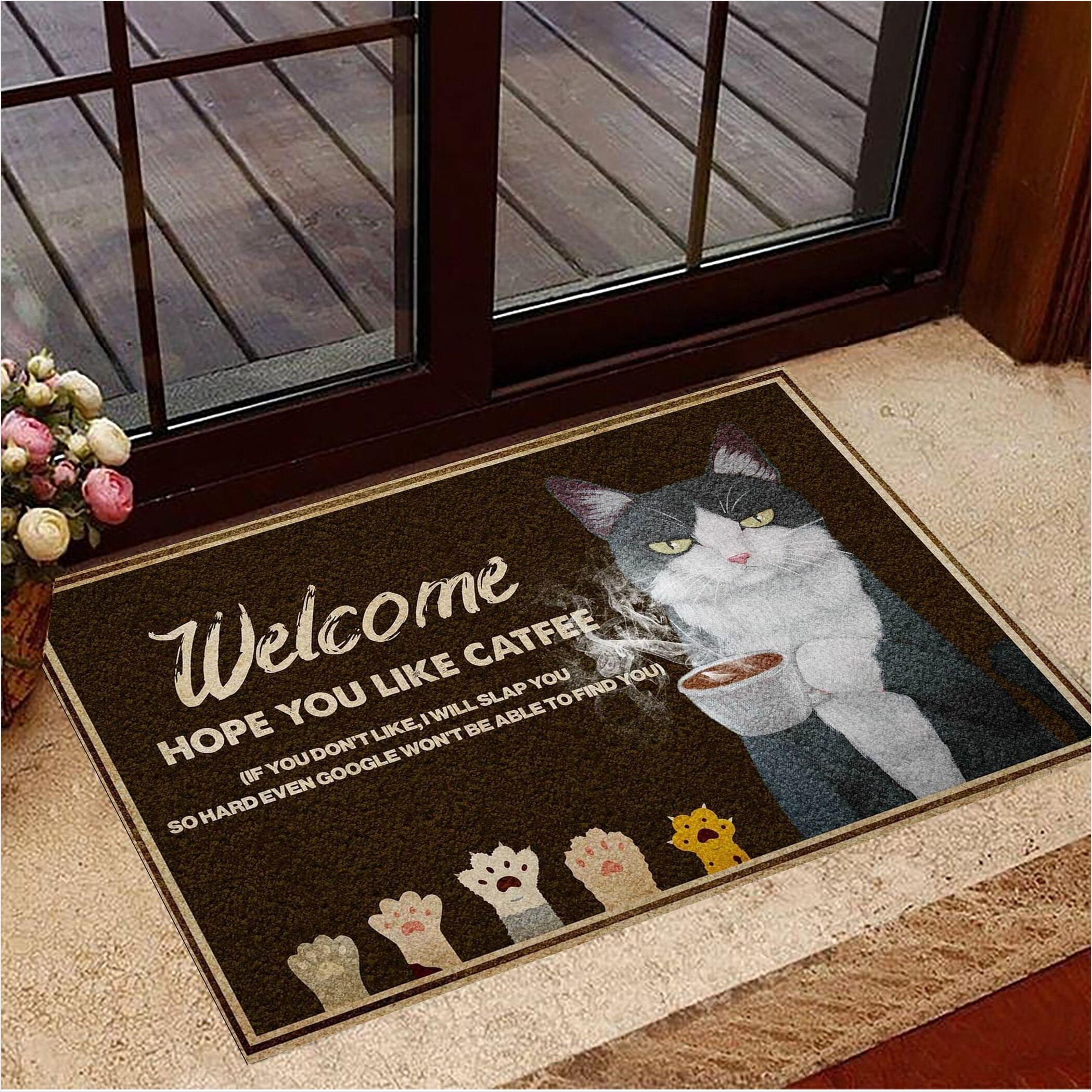 Welcome Hope You Like Catfee Doormat Funny Cat Doormat Gifts For Coffee Lovers Gifts For BFF-1