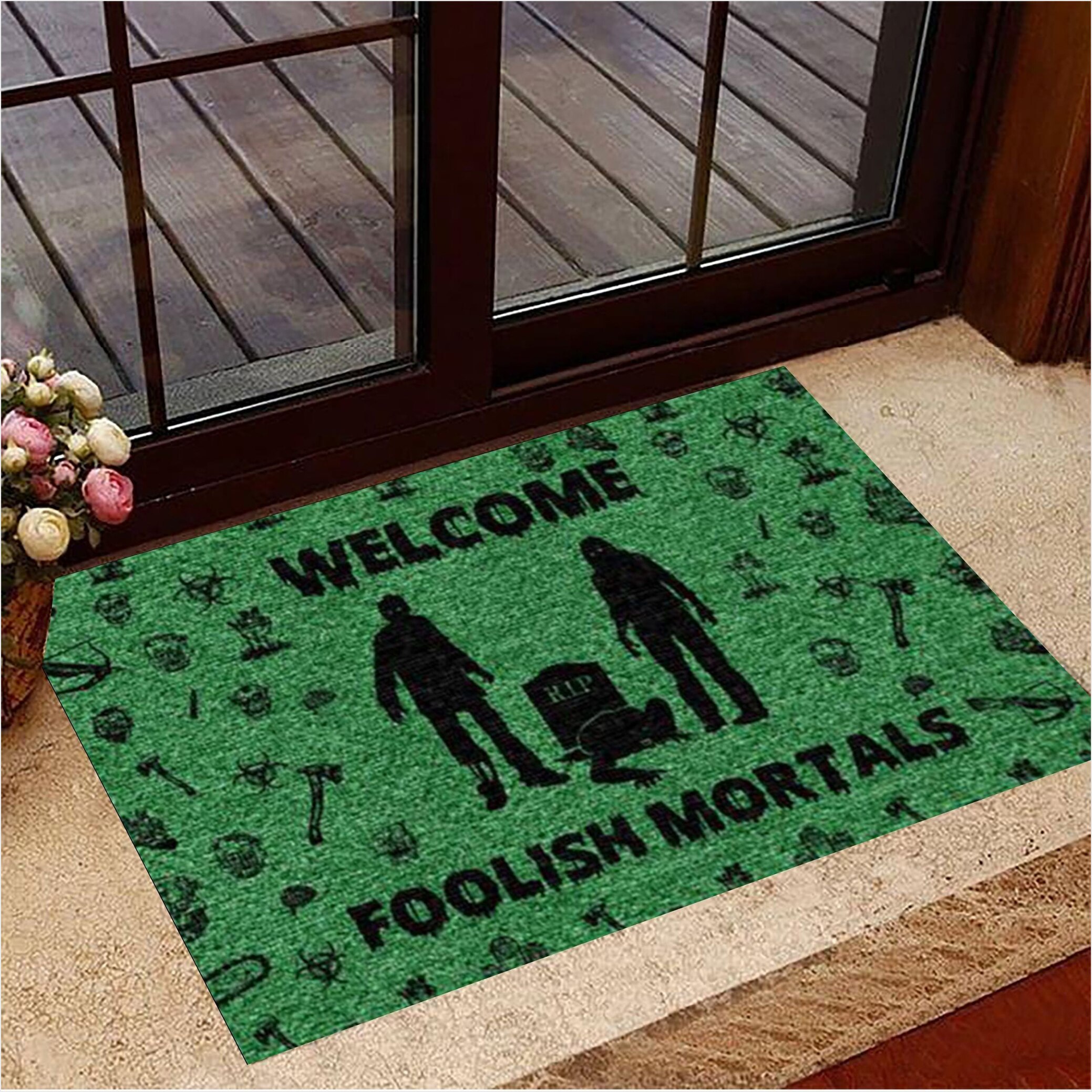 Welcome RIP Foolish Mortal Zombie Doormat Halloween Doormat House Decor Gifts For Friends-1