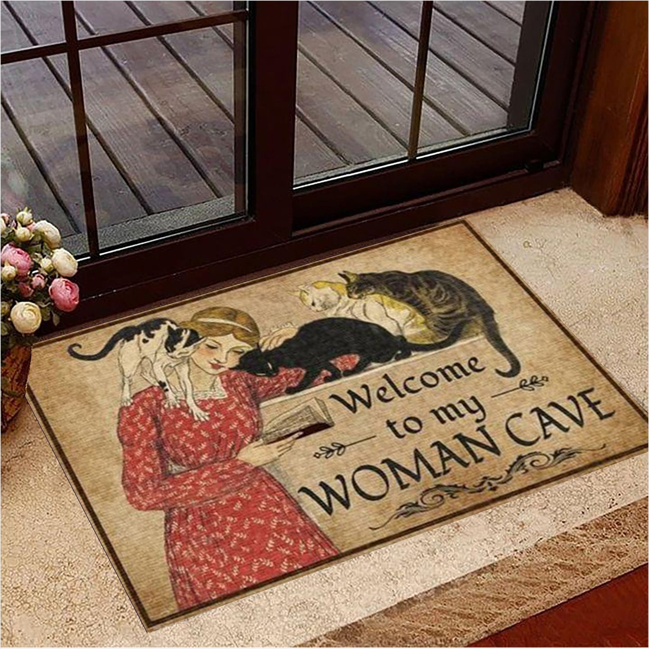 Welcome To My Woman Cave Reading With Cats Doormat2 Birthday Gifts For Friends-1