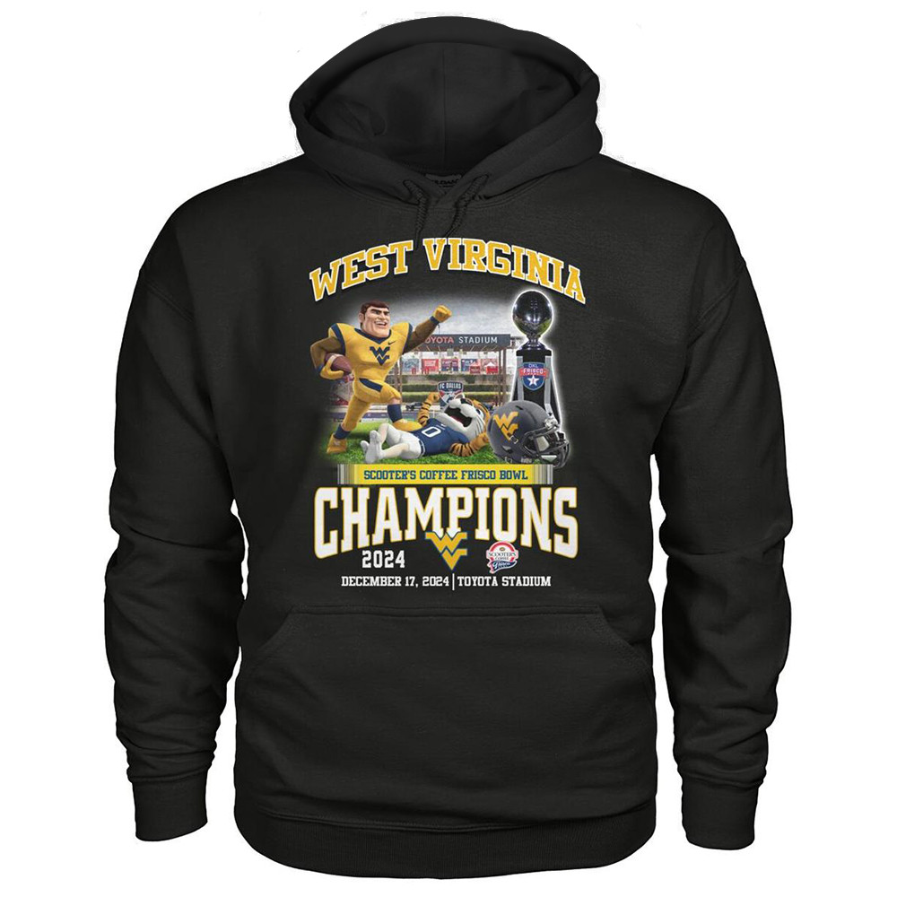 West Virginia Mountaineers Scooters Coffee Frisco Bowl Champions 2024 Hoodie Gifts For Fans-1