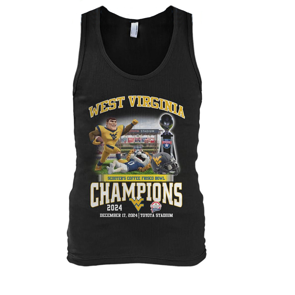 West Virginia Mountaineers Scooters Coffee Frisco Bowl Champions 2024 Tank Top Fans Gift Ideas-1